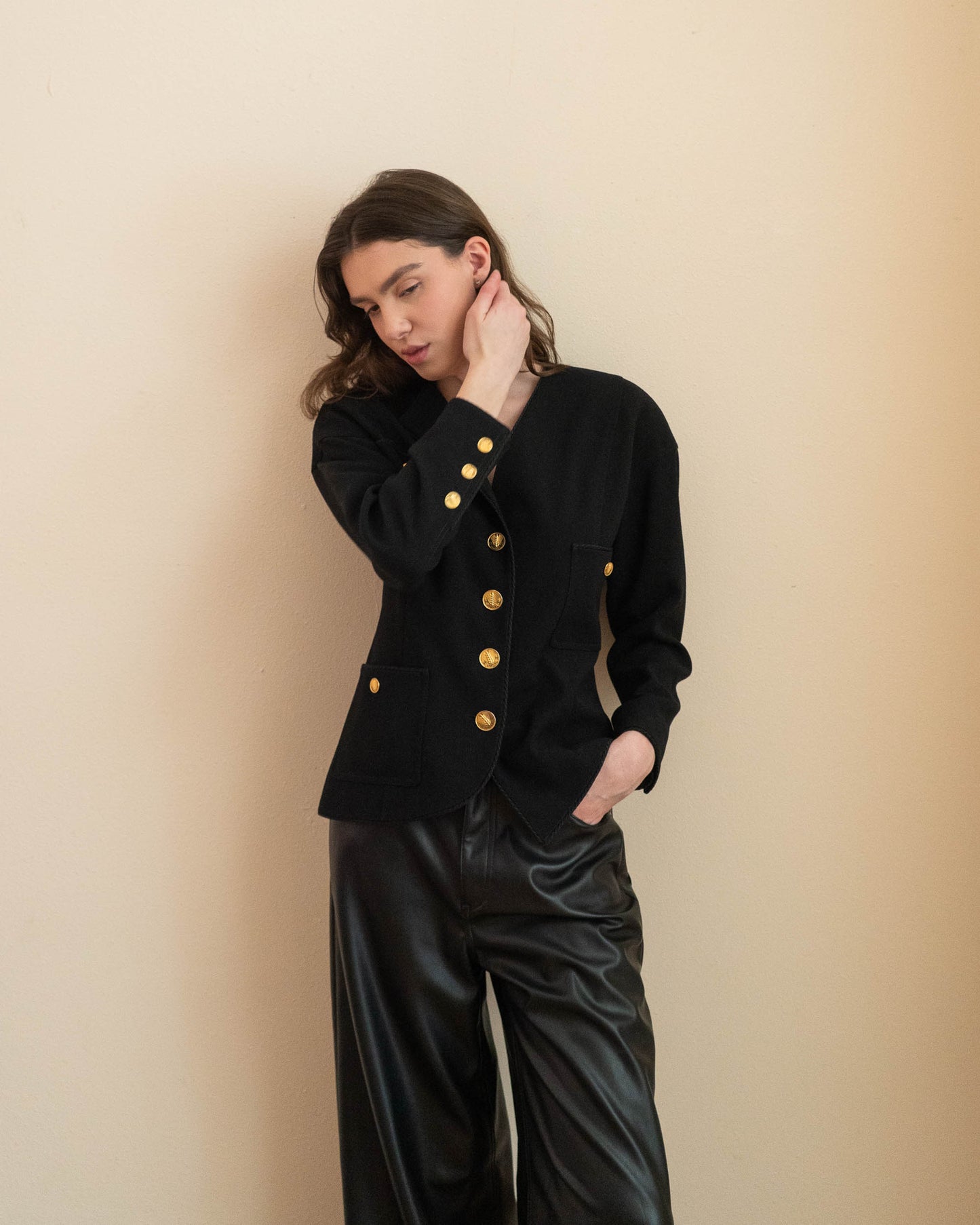 FR36-38 Chanel Spring 1987 Three Pocket Asymmetrical Cut Black Jacket - Vintage Chanel Jacket - - Rarchive.