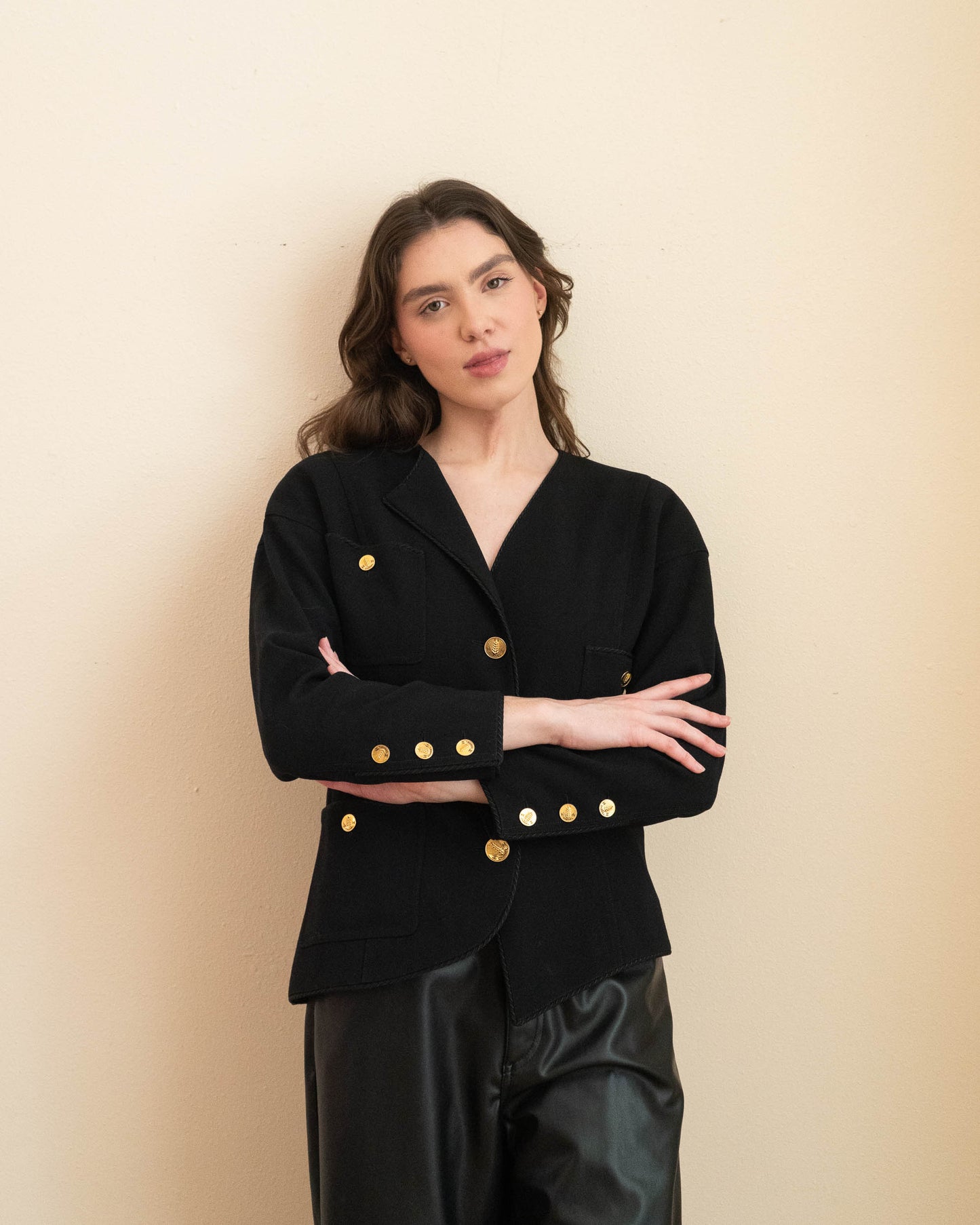 FR36-38 Chanel Spring 1987 Three Pocket Asymmetrical Cut Black Jacket - Vintage Chanel Jacket - - Rarchive.