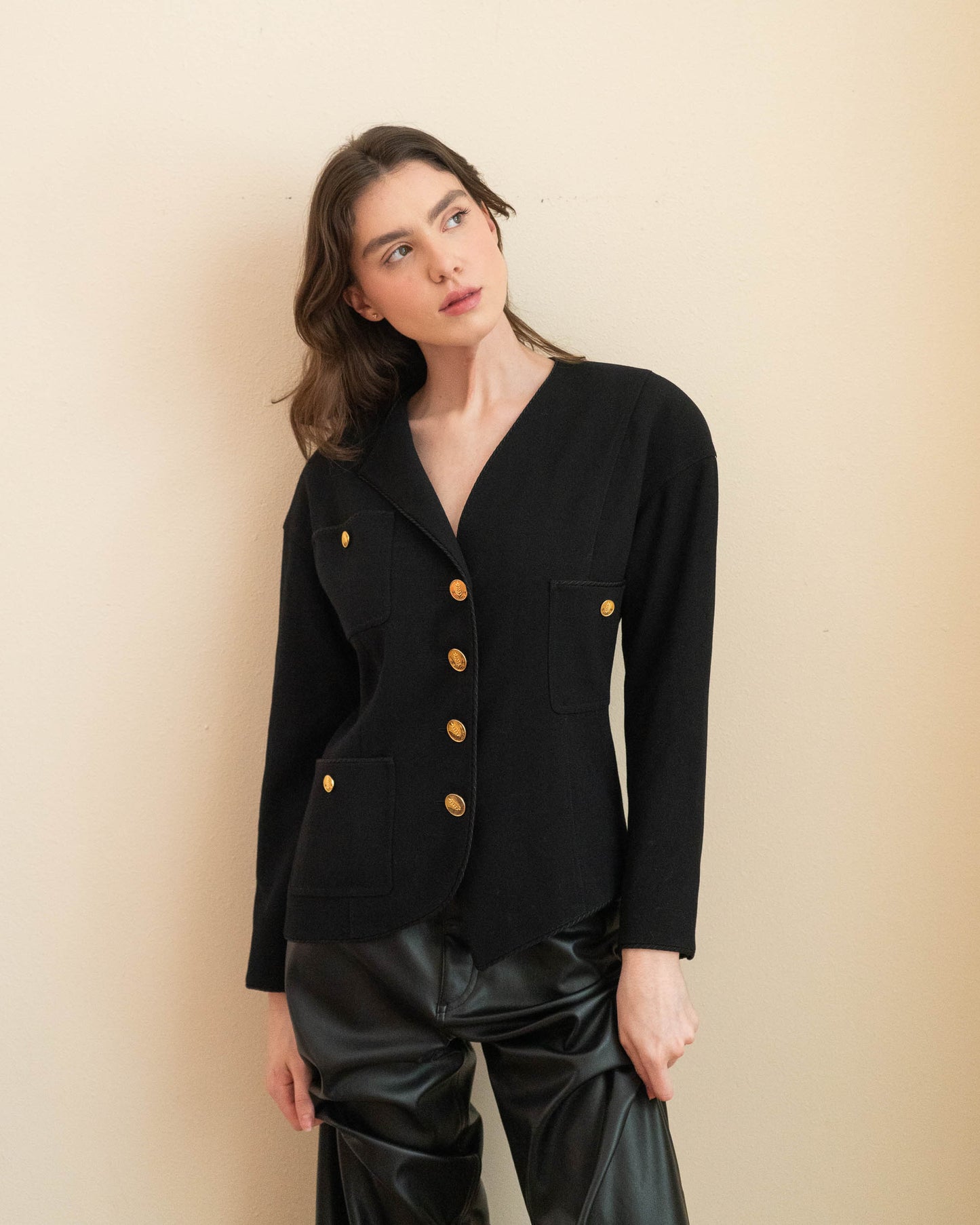 FR36-38 Chanel Spring 1987 Three Pocket Asymmetrical Cut Black Jacket - Vintage Chanel Jacket - - Rarchive.
