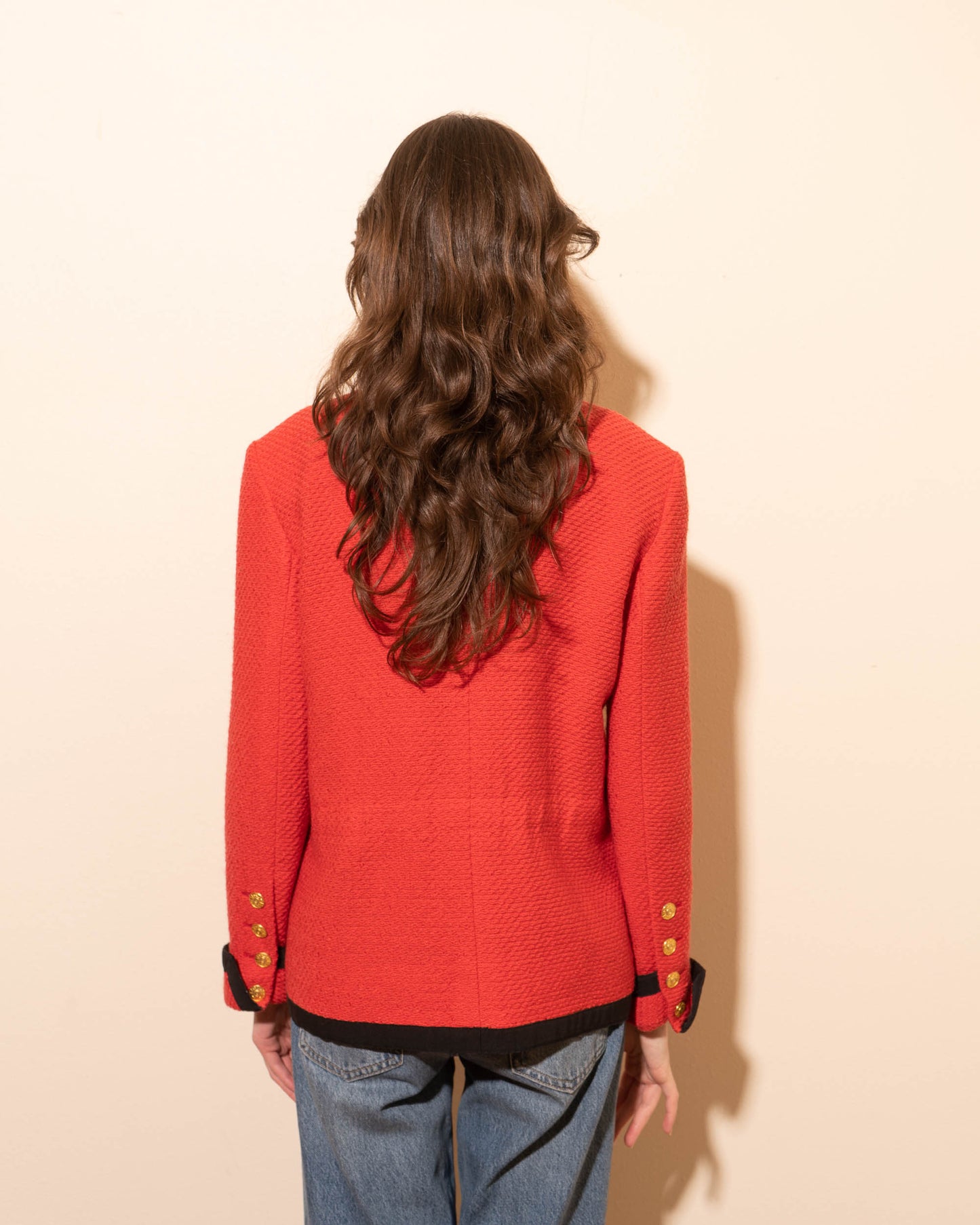 FR40-42 Chanel Fall 1989 Classic Four Pocket Red Wool Tweed Jacket - Vintage Chanel Jacket - - Rarchive.