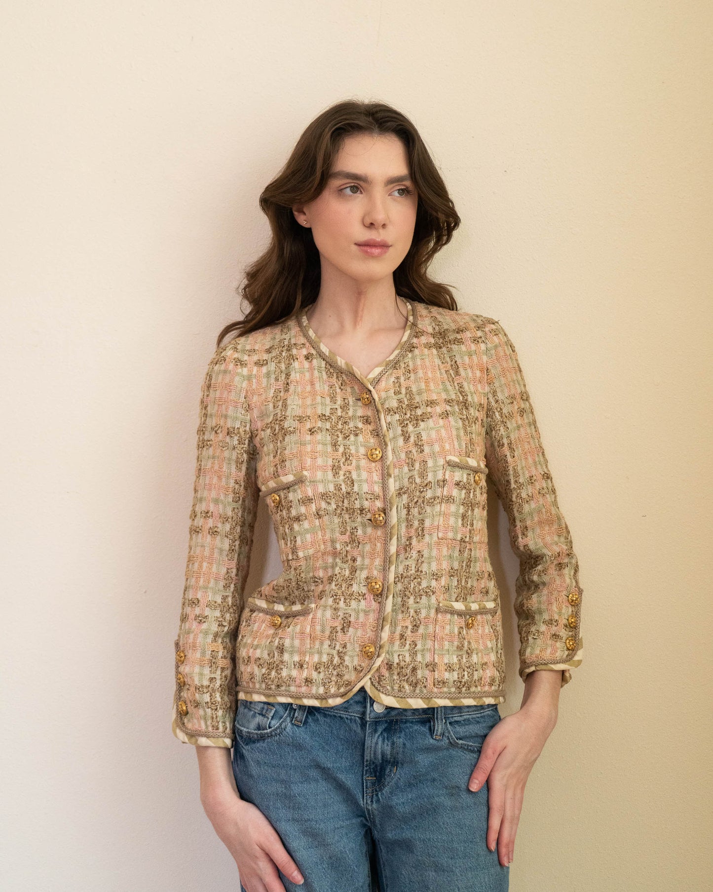 FR36 Chanel Spring 1984 Classic Collarless Four Pocket Fantasy Tweed Jacket - Vintage Chanel Jacket - - Rarchive.