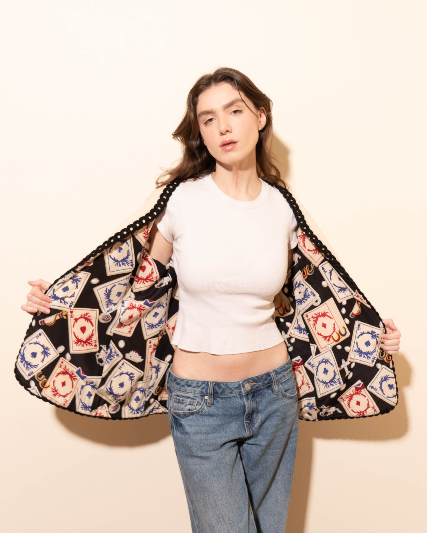 FR40-42 Rare Chanel Spring 1991 Collarless Four Pocket Pocket Cards Lining Jacket - Vintage Chanel Jacket - - Rarchive.
