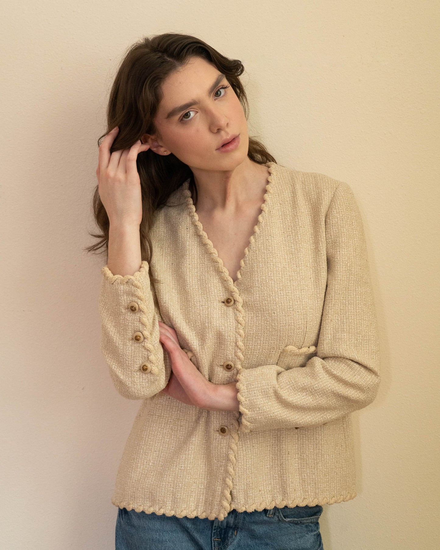 FR38-40 Chanel Creations 1970s Two-Pocketed Beige Jacket - Vintage Chanel Jacket - - Rarchive.