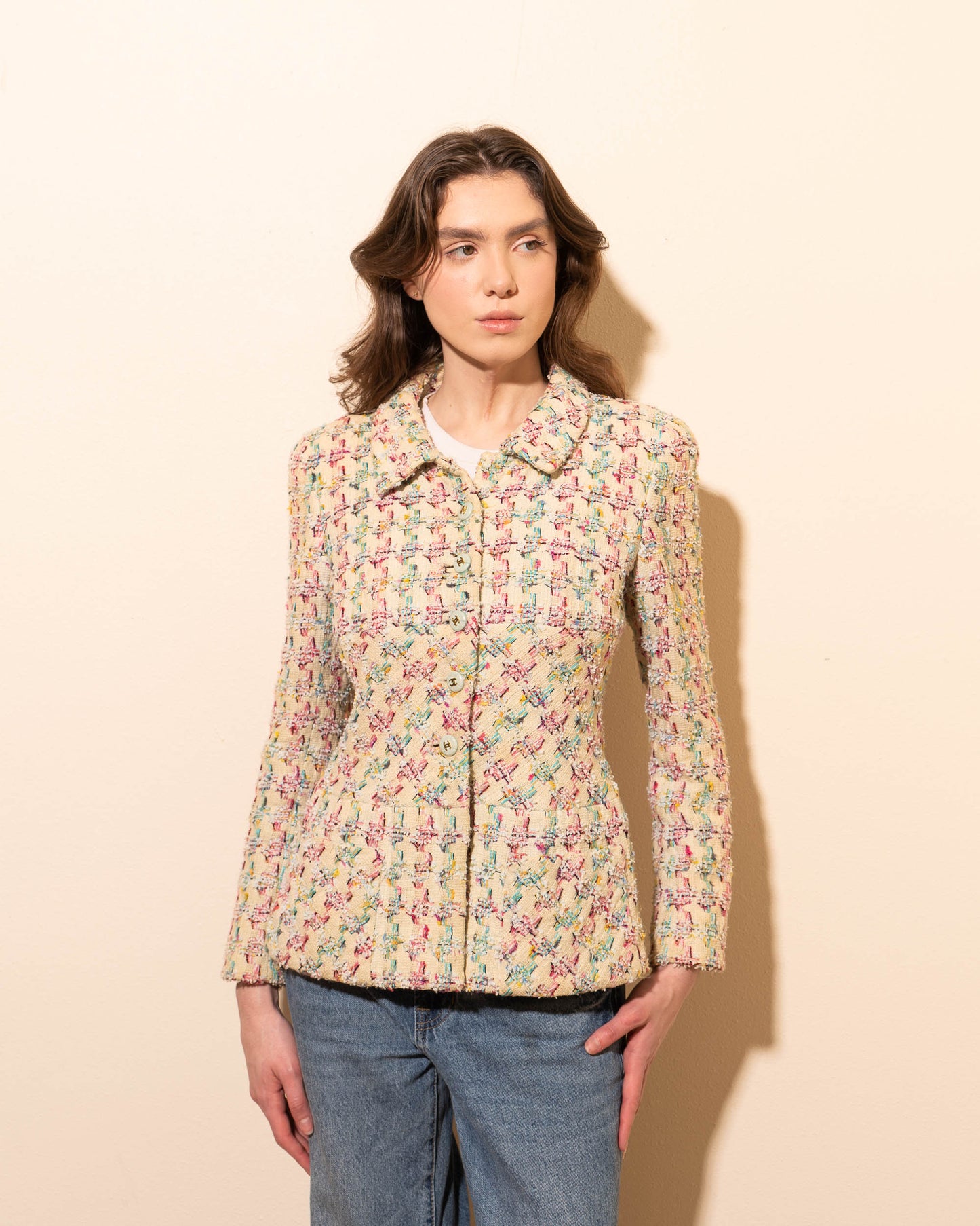 FR36 Rare Chanel Spring 1995 Two Pocket Multicolor Fantasy Tweed Jacket - Vintage Chanel Jacket - Jacket - Rarchive.