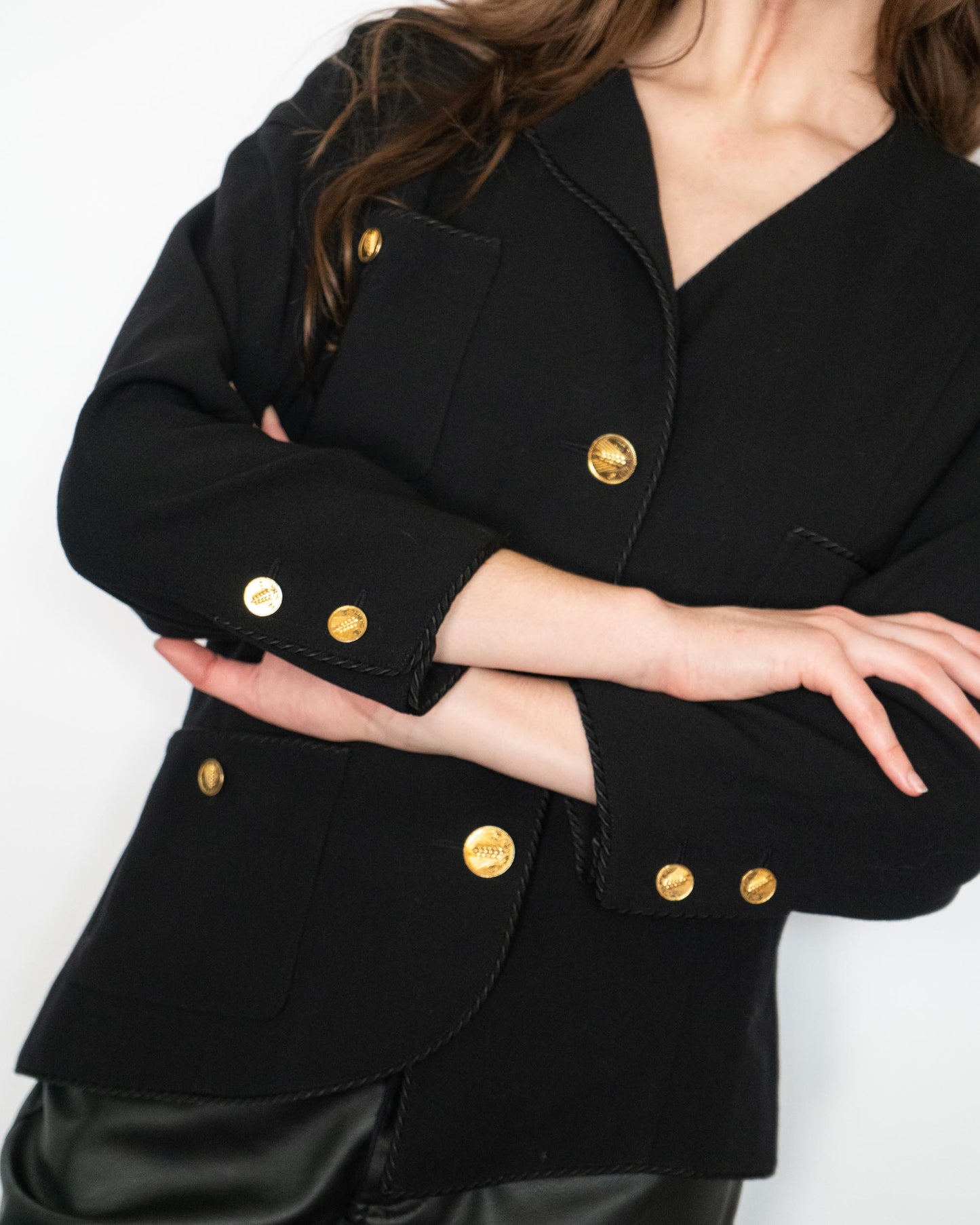 FR40-42 Chanel Spring 1987 Three Pocket Asymmetric Black Wool Jacket - Vintage Chanel Jacket - Jacket - Rarchive.