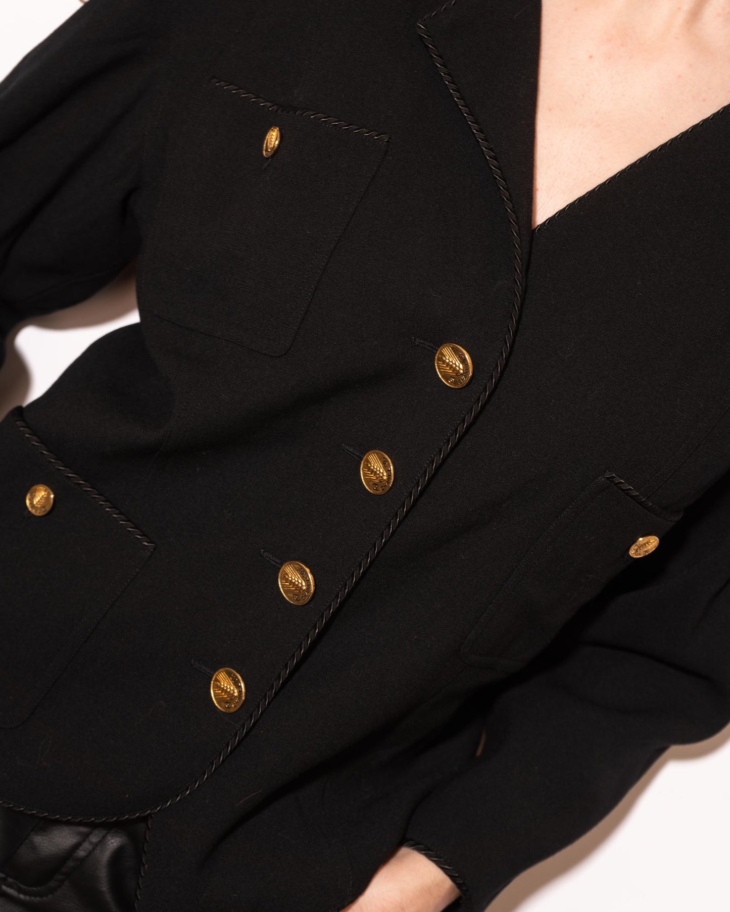 FR40-42 Chanel Spring 1987 Three Pocket Asymmetric Black Wool Jacket - Vintage Chanel Jacket - Jacket - Rarchive.