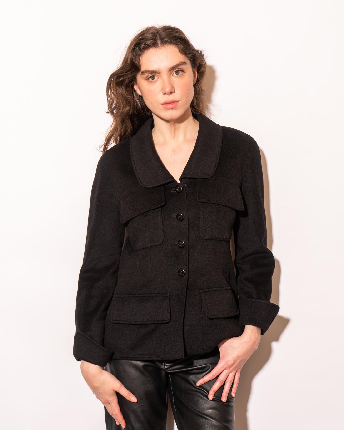 FR36-38 Chanel Fall 1998 Four Pocket Fitted Cut Black Cashmere Jacket - Vintage Chanel Jacket - Jacket - Rarchive.