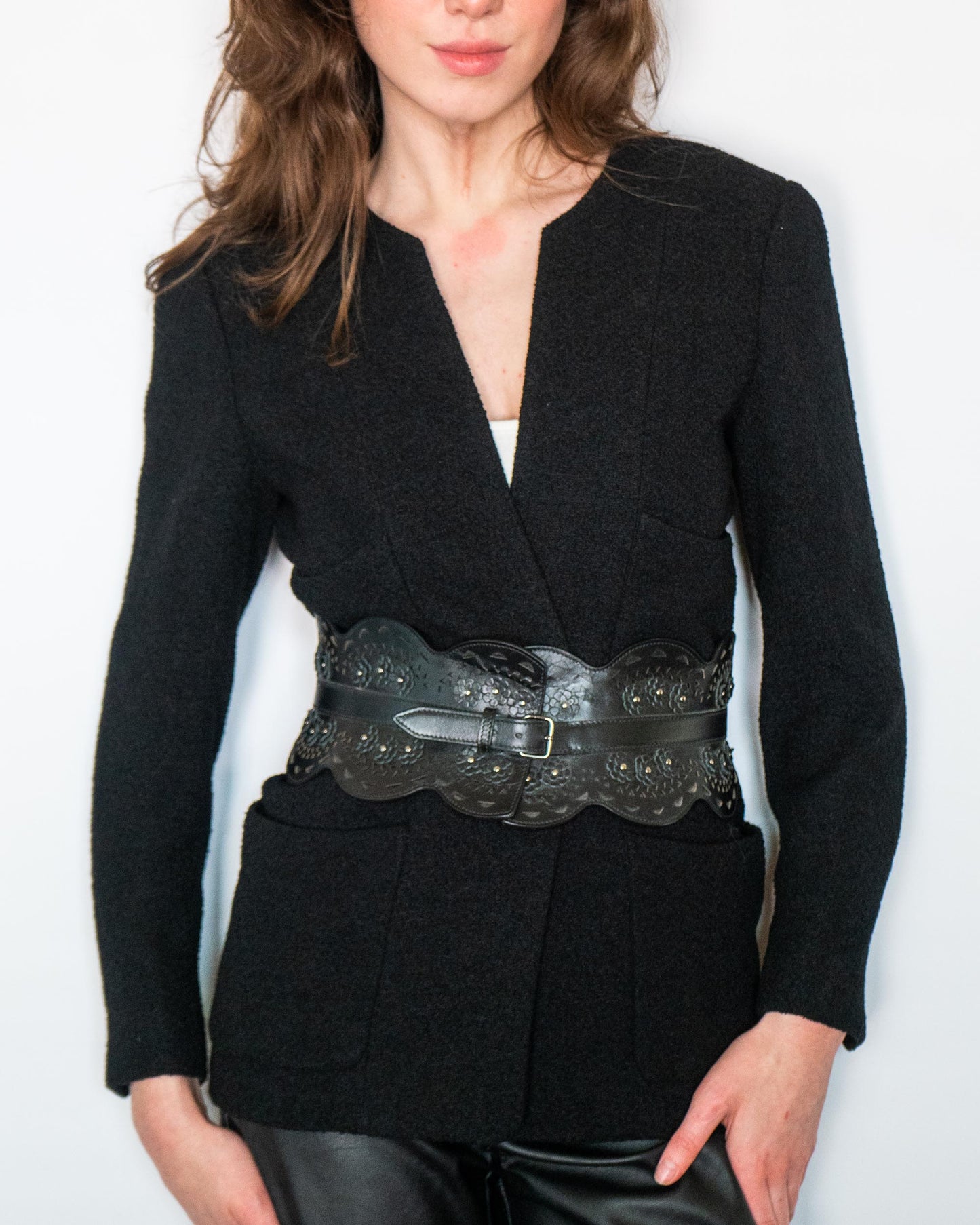 FR36-38 Chanel Spring 1998 Collarless Four Pocket Timeless Black Tweed Boucle Jacket - Vintage Chanel Jacket - Jacket - Rarchive.