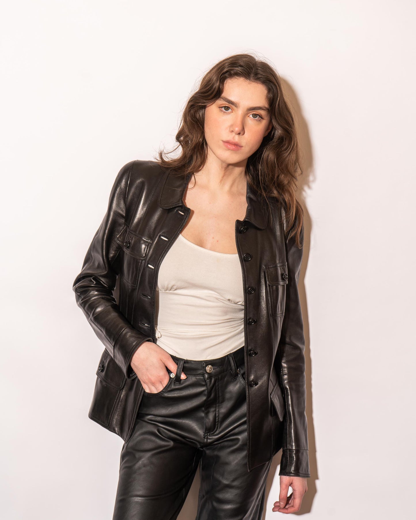 FR36-38 Rare Chanel Fall 1995 Four Pocket Fitted Multipanel Cut Black Lambskin Jacket - Vintage Chanel Jacket - Jacket - Rarchive.