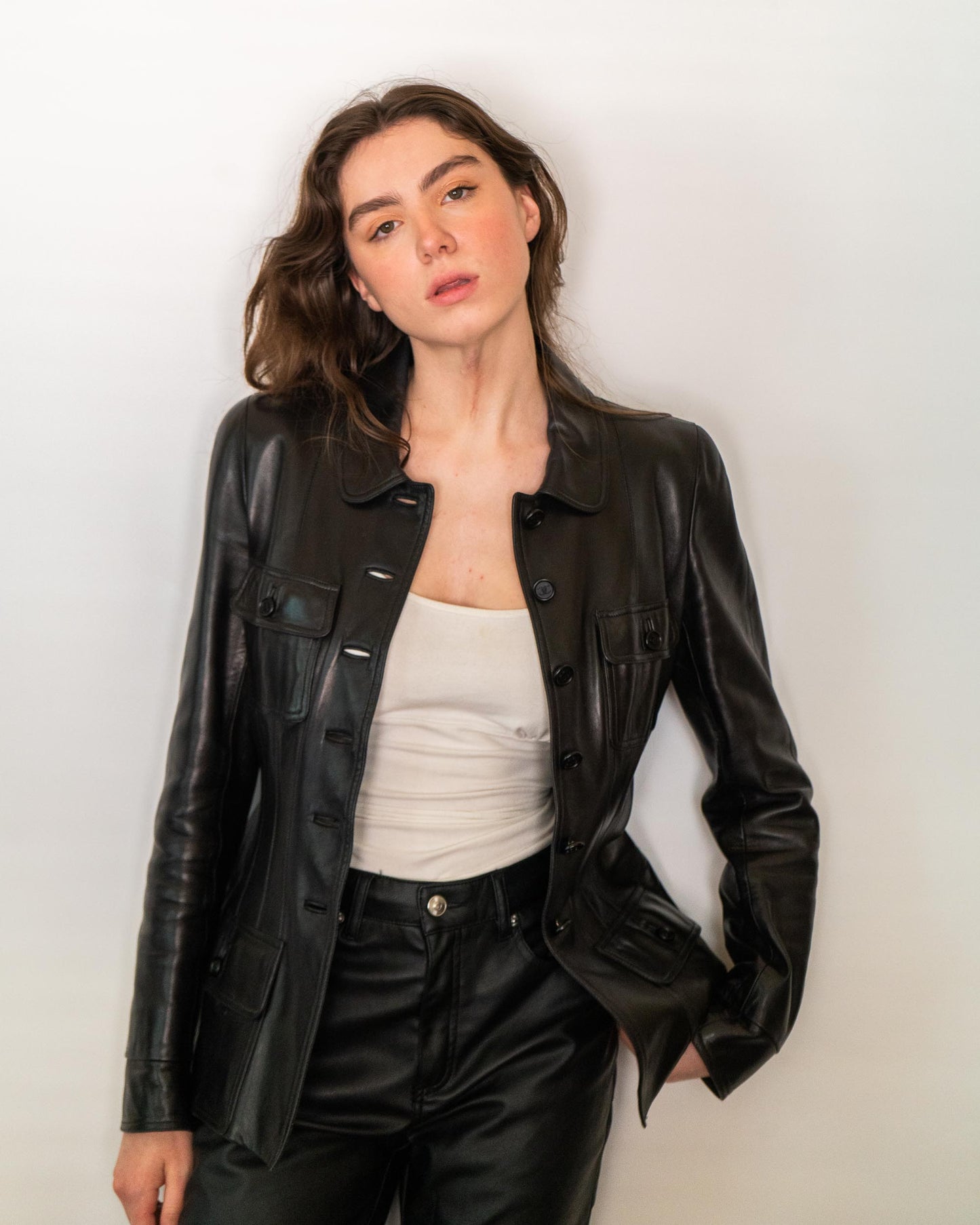 FR36-38 Rare Chanel Fall 1995 Four Pocket Fitted Multipanel Cut Black Lambskin Jacket - Vintage Chanel Jacket - Jacket - Rarchive.