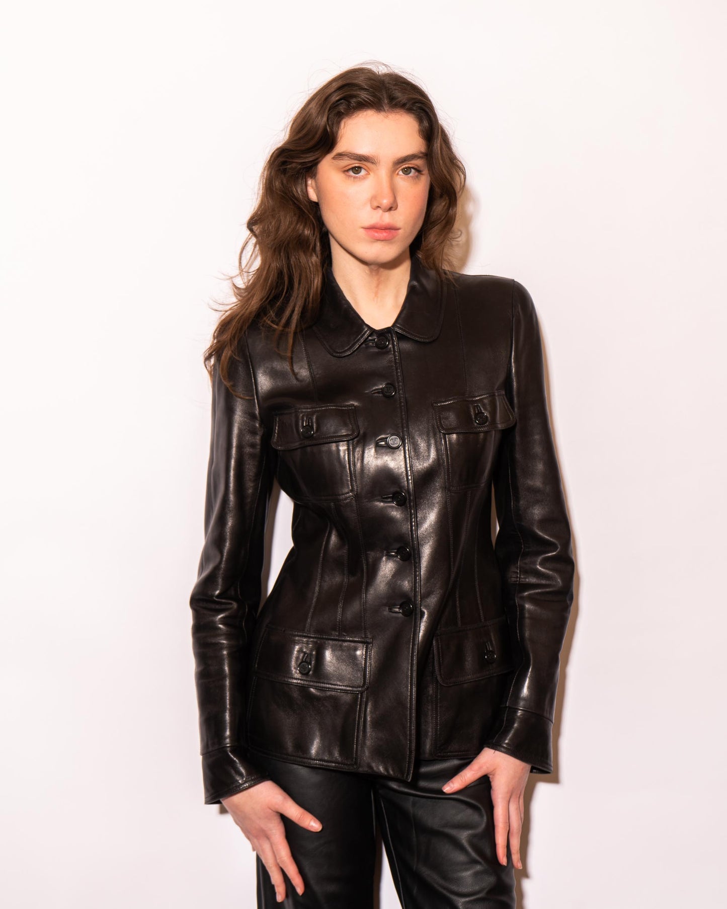 FR36-38 Rare Chanel Fall 1995 Four Pocket Fitted Multipanel Cut Black Lambskin Jacket - Vintage Chanel Jacket - Jacket - Rarchive.