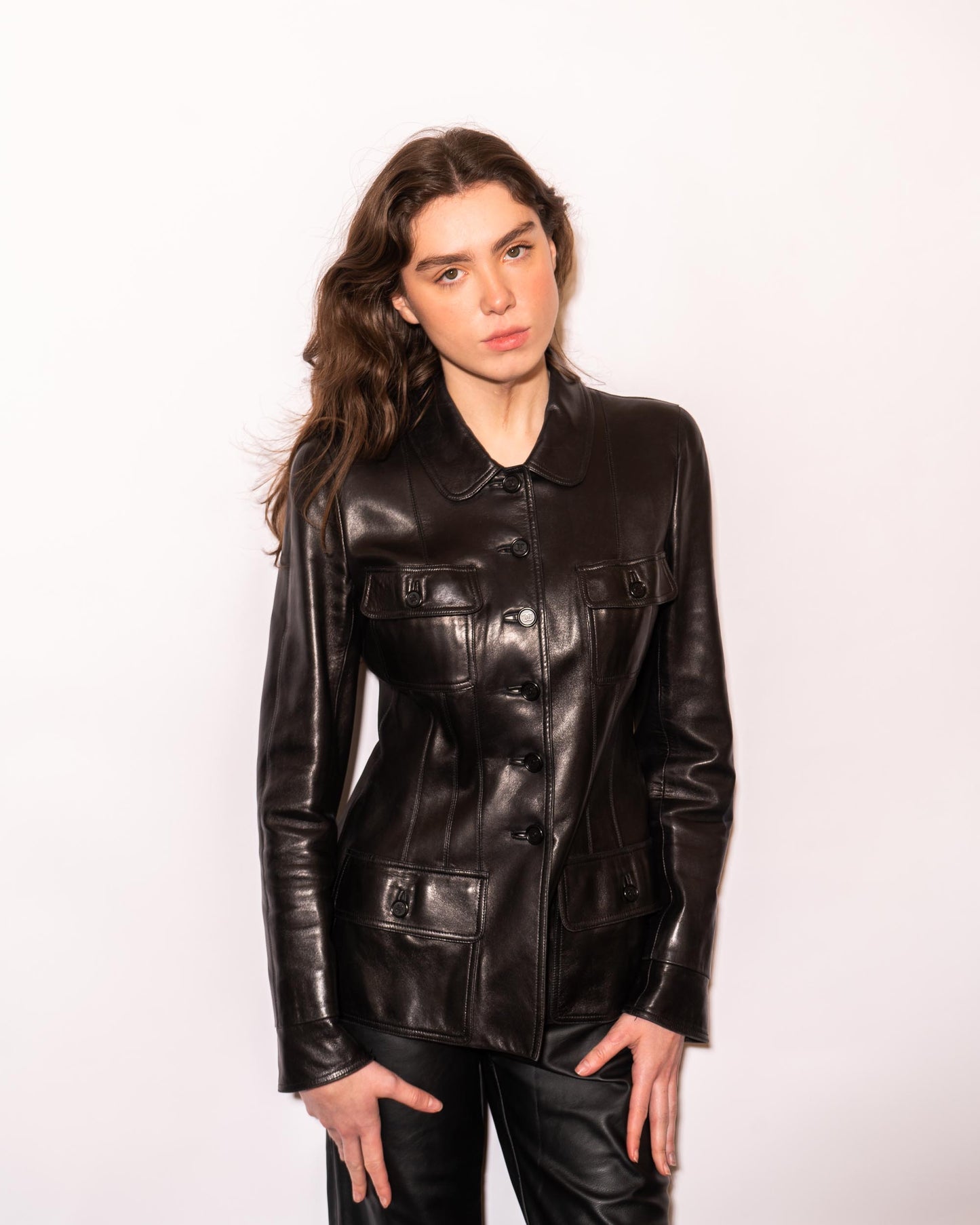 FR36-38 Rare Chanel Fall 1995 Four Pocket Fitted Multipanel Cut Black Lambskin Jacket - Vintage Chanel Jacket - Jacket - Rarchive.