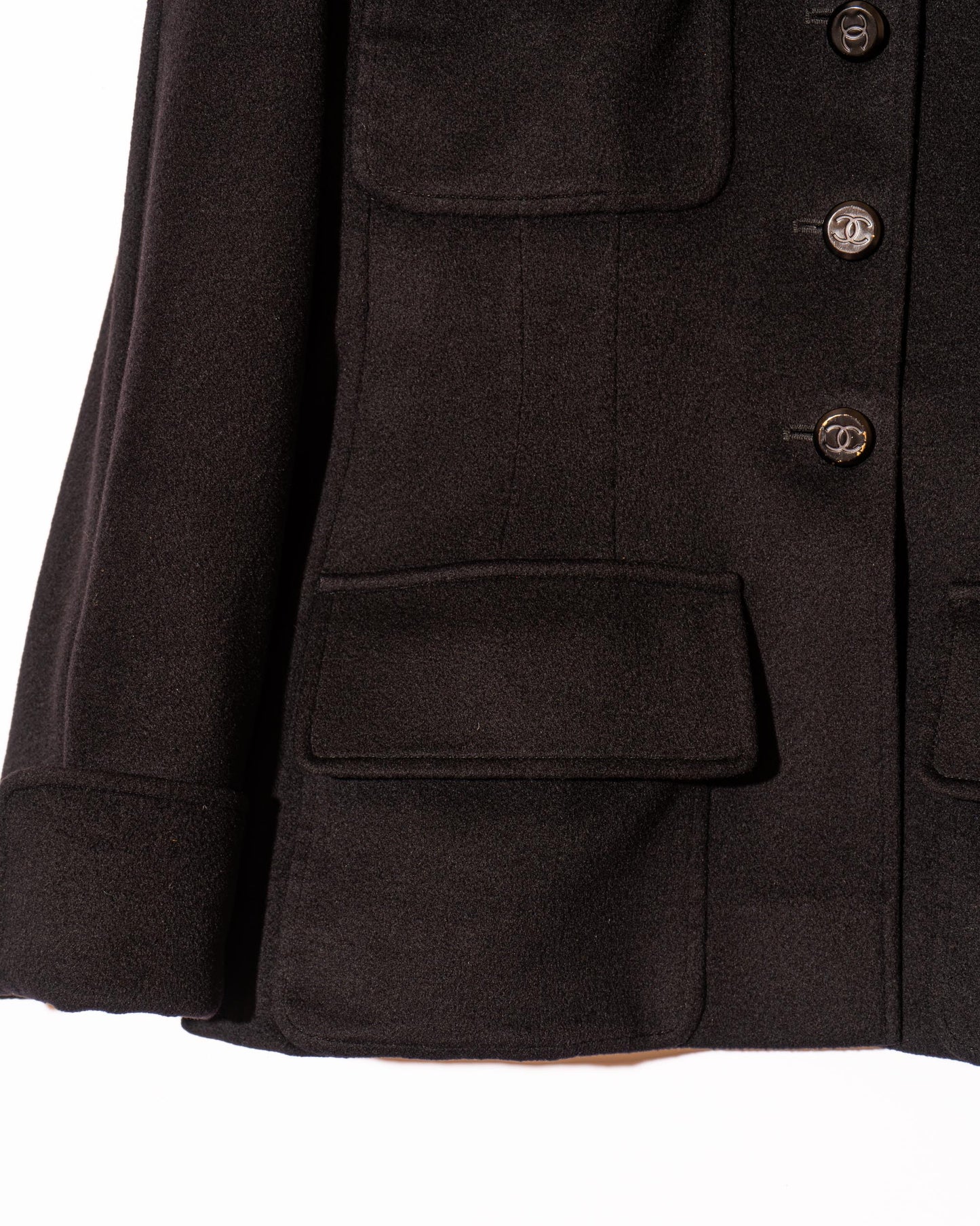 FR36-38 Chanel Fall 1998 Four Pocket Fitted Cut Black Cashmere Jacket - Vintage Chanel Jacket - Jacket - Rarchive.