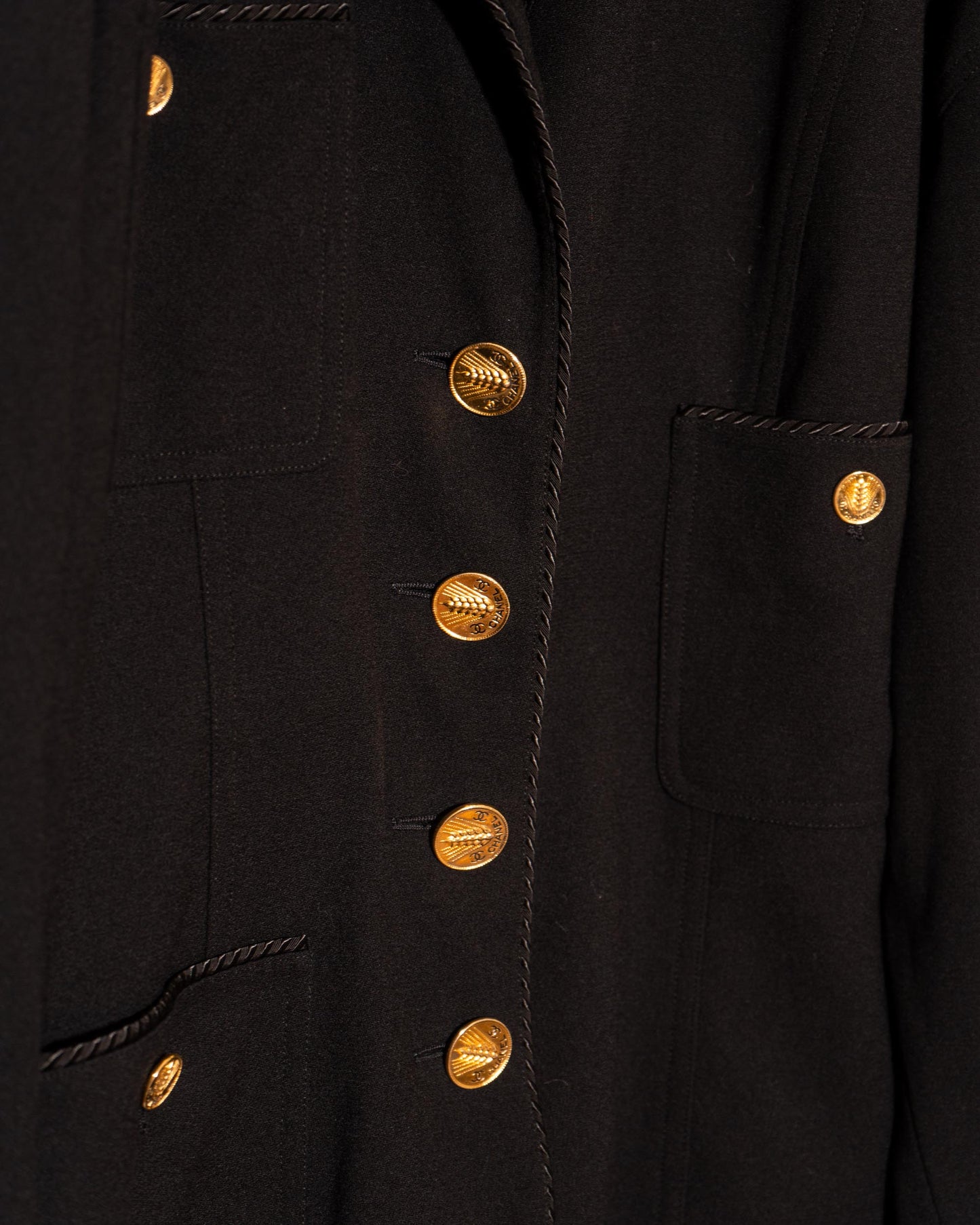 FR40-42 Chanel Spring 1987 Three Pocket Asymmetric Black Wool Jacket - Vintage Chanel Jacket - Jacket - Rarchive.
