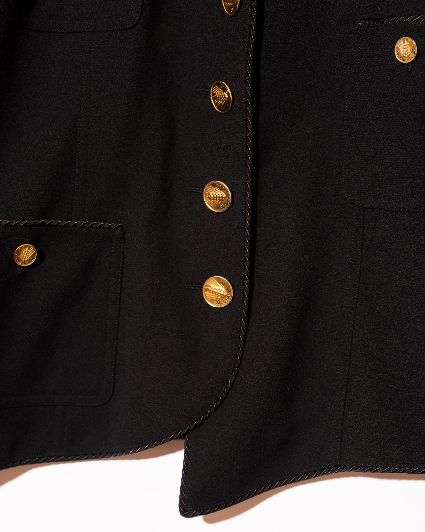FR40-42 Chanel Spring 1987 Three Pocket Asymmetric Black Wool Jacket - Vintage Chanel Jacket - Jacket - Rarchive.