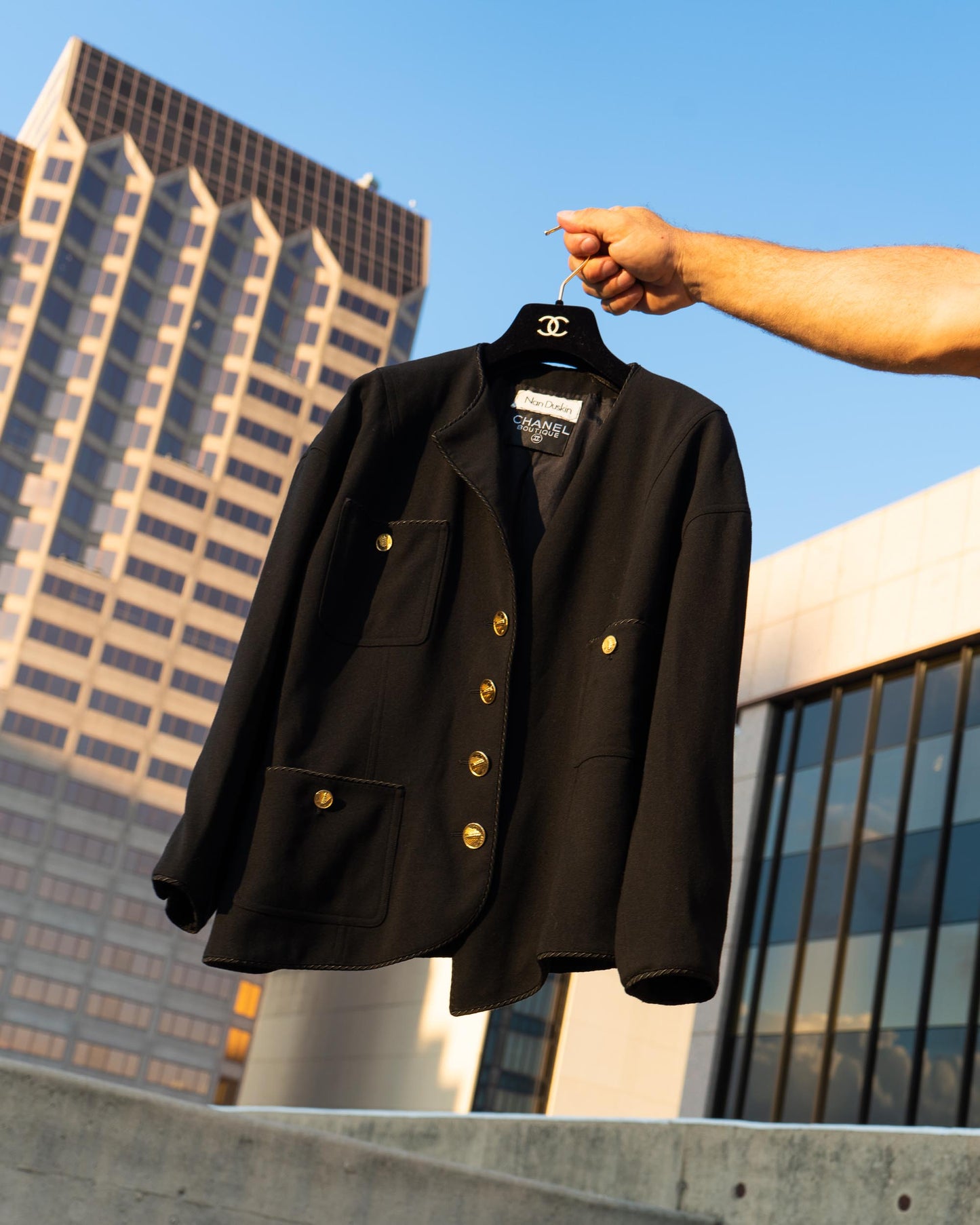 FR40-42 Chanel Spring 1987 Three Pocket Asymmetric Black Wool Jacket - Vintage Chanel Jacket - Jacket - Rarchive.