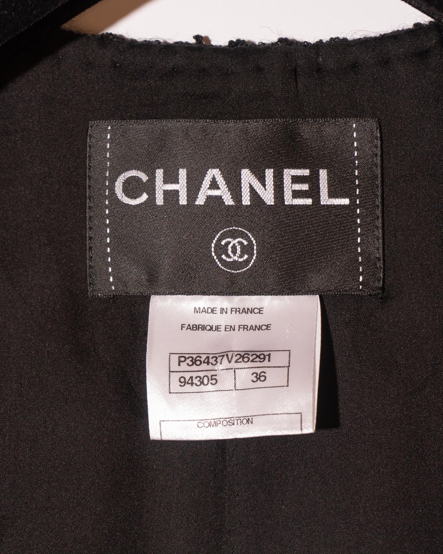 FR36-38 Rare Chanel Fall 2009 Timeless Classic Collarless Four Pocket Camellia Detail Black Tweed Jacket - Vintage Chanel Jacket - Jacket - Rarchive.