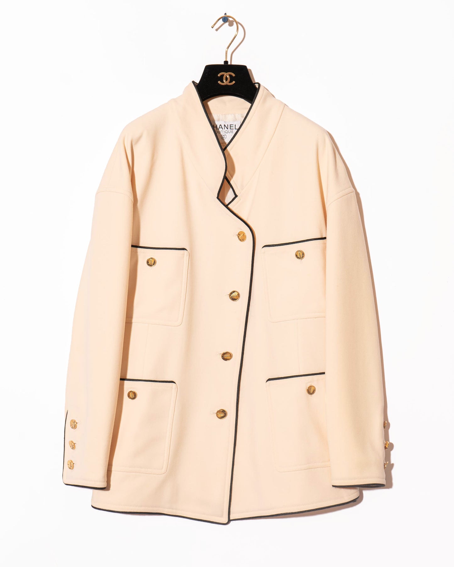 FR38-40 Rare Chanel Spring 1987 Four Pocket Oversized Off-White Wool Jacket - Vintage Chanel Jacket - - Rarchive.