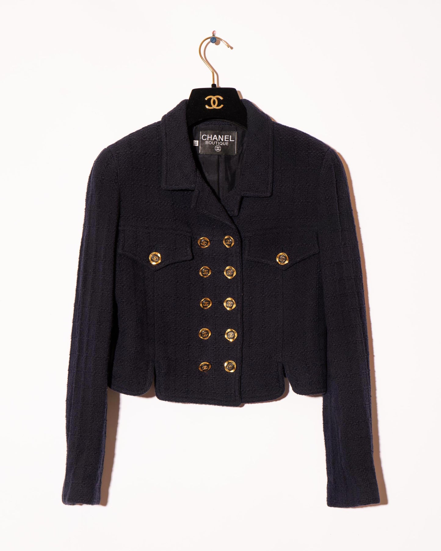 FR36 Chanel Cruise 1994 Double Breasted Cropped Cut Cotton Tweed Jacket - Vintage Chanel Jacket - Jacket - Rarchive.