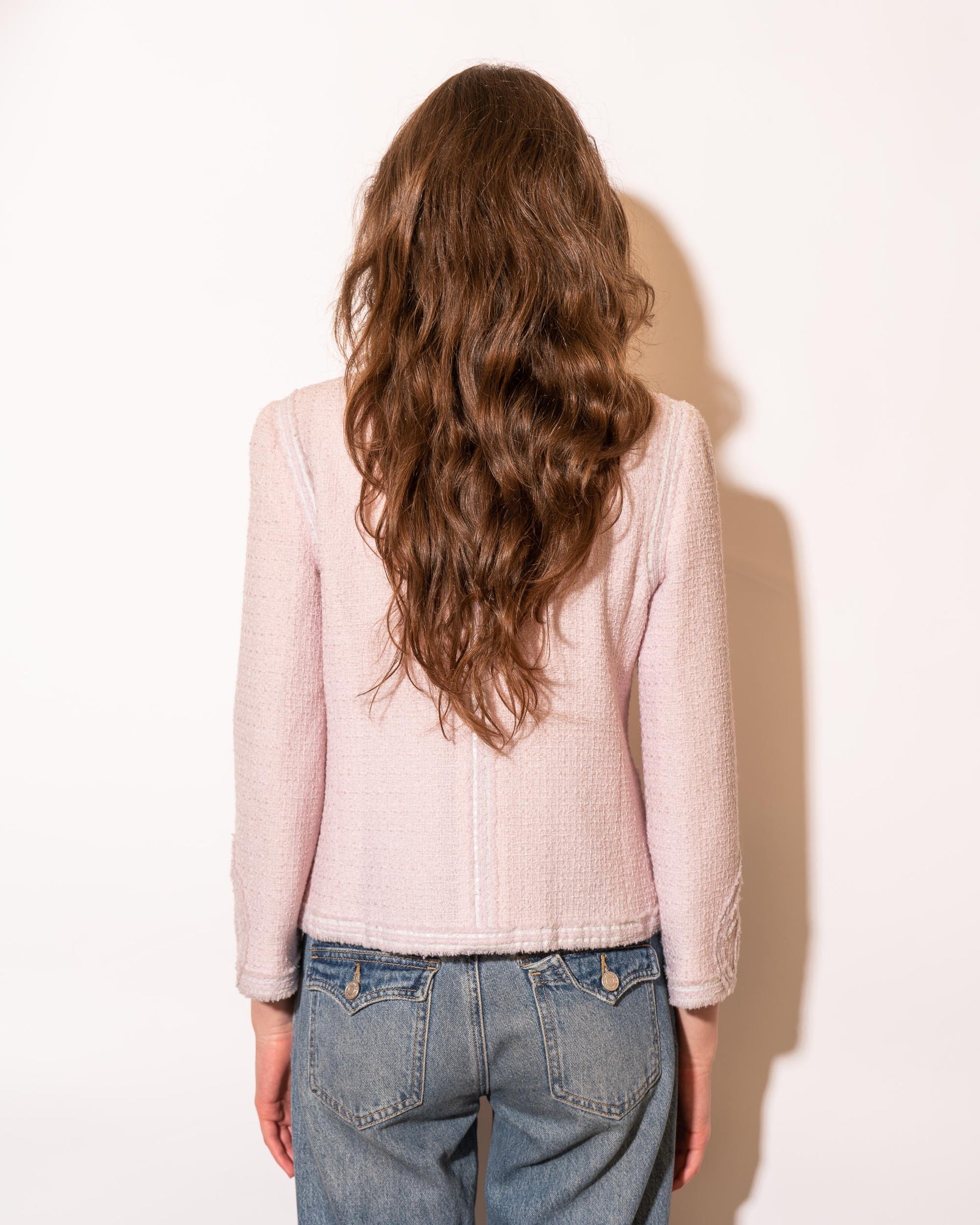 FR36-38 Rare Chanel Cruise 2009 Interlocking C Logo and Heart Detail Pink Tweed Jacket - Vintage Chanel Jacket -   - Rarchive.