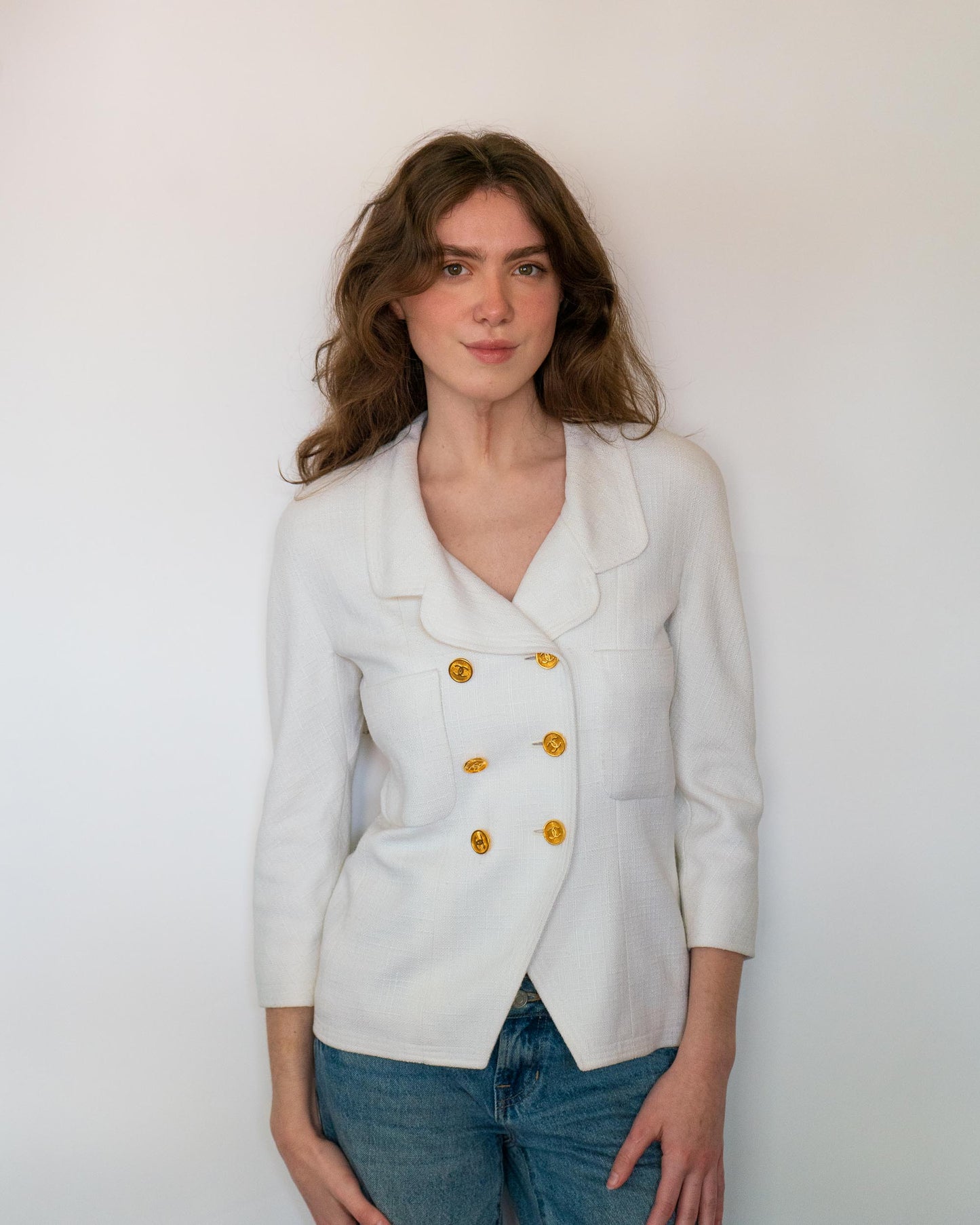 FR36-38 Chanel Cruise 1990 Double-Breasted Two-Pocketed Linen Blend Jacket - Vintage Chanel Jacket - - Rarchive.