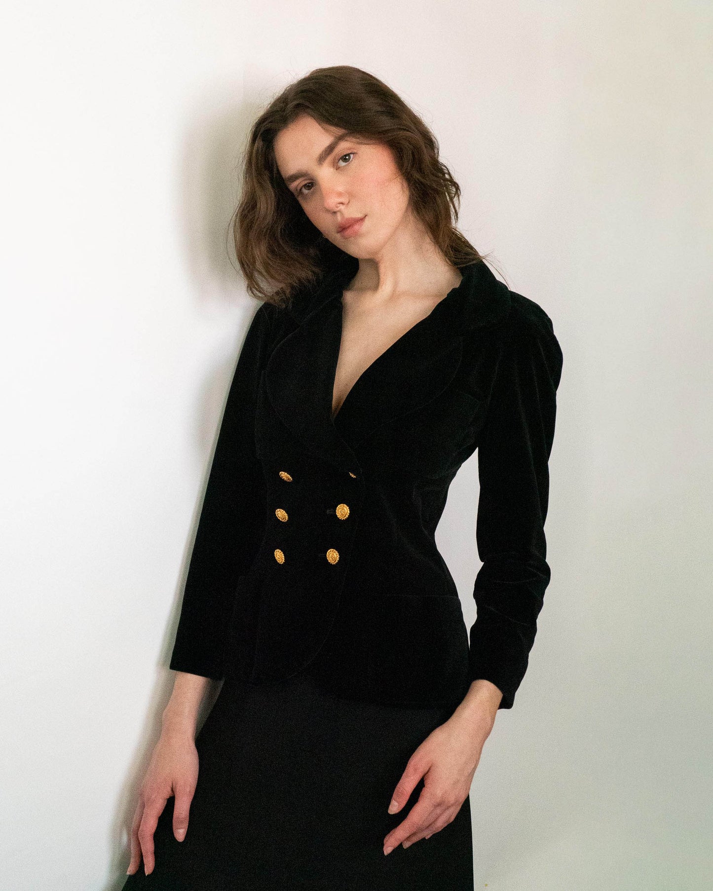 FR34-36 Chanel Fall 1988 Double Breasted Four Pocket Black Velvet Jacket - Vintage Chanel Jacket - - Rarchive.