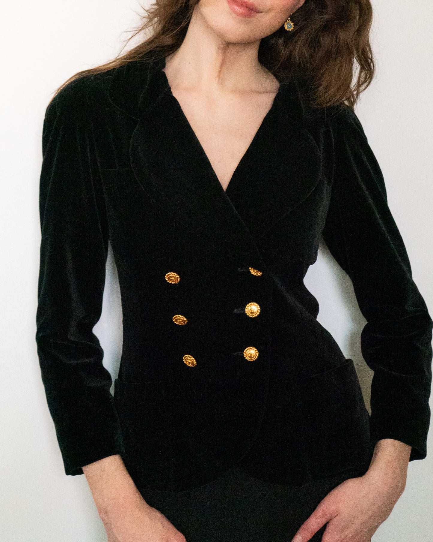 FR34-36 Chanel Fall 1988 Double Breasted Four Pocket Black Velvet Jacket - Vintage Chanel Jacket - - Rarchive.