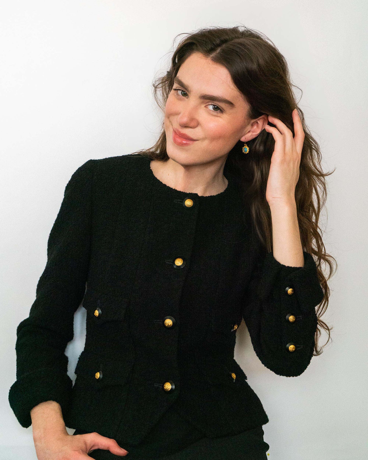 FR34-36 Rare Chanel Fall 1993 Timeless Collarless Four Pocket Black Tweed Boucle Jacket - Vintage Chanel Jacket - - Rarchive.