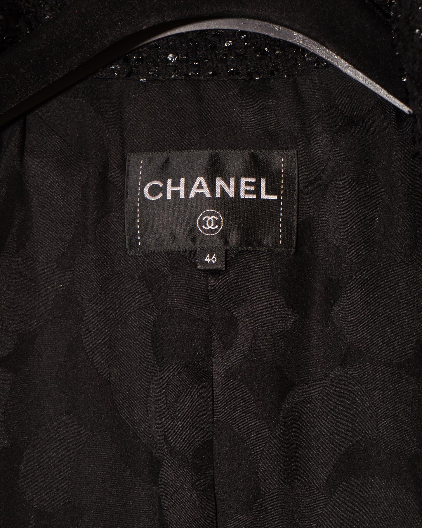 FR42-44 Chanel Spring 2019 Classic High Collar Two Pocket Black Fantasy Tweed Jacket - Vintage Chanel Jacket - - Rarchive.