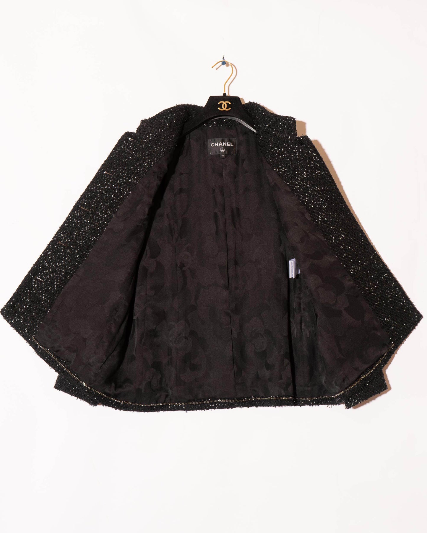 FR42-44 Chanel Spring 2019 Classic High Collar Two Pocket Black Fantasy Tweed Jacket - Vintage Chanel Jacket - - Rarchive.