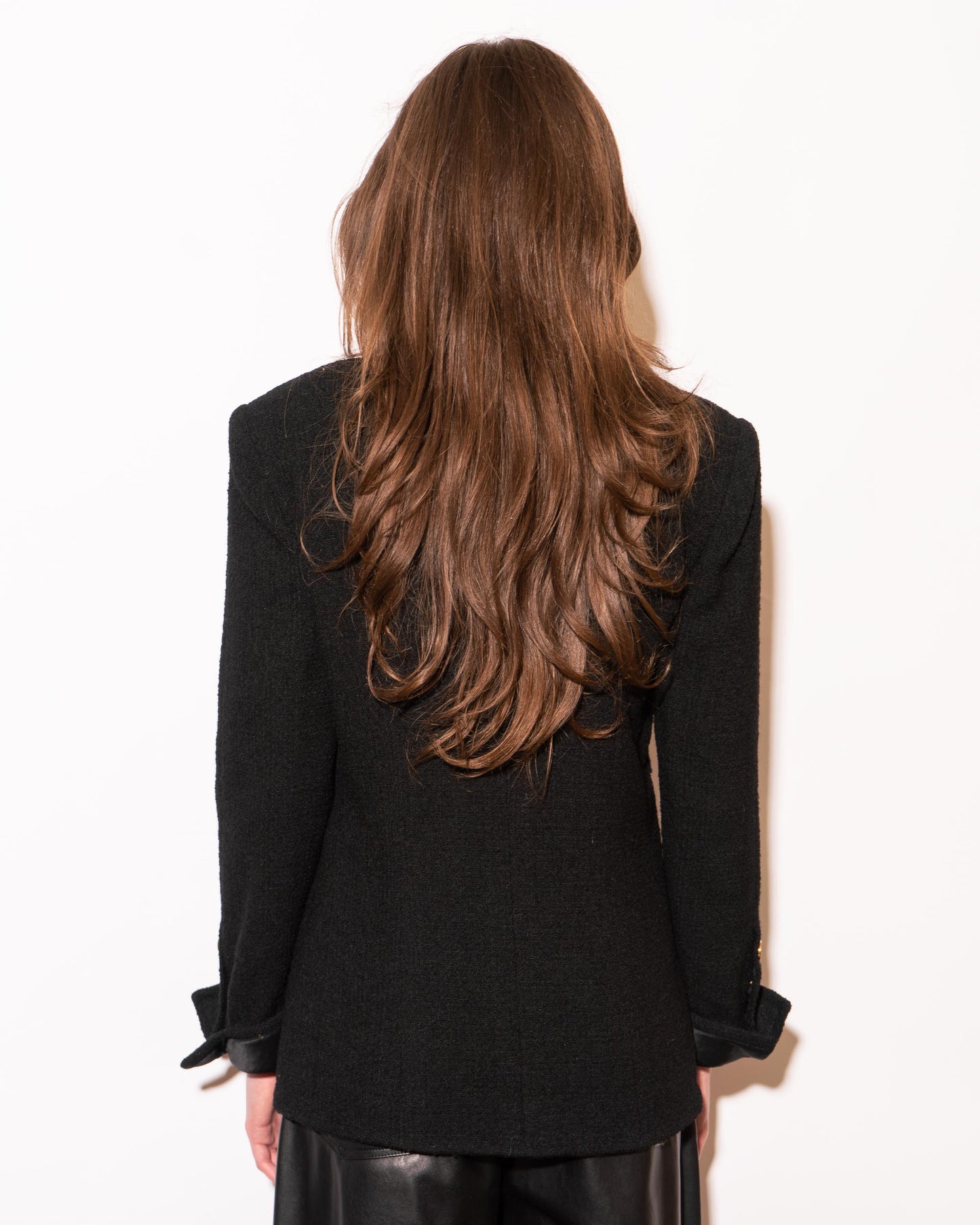 FR38-40 Chanel Fall 1987 Four Pocket Silk Detail Classic Black Wool Jacket - Vintage Chanel Jacket - - Rarchive.