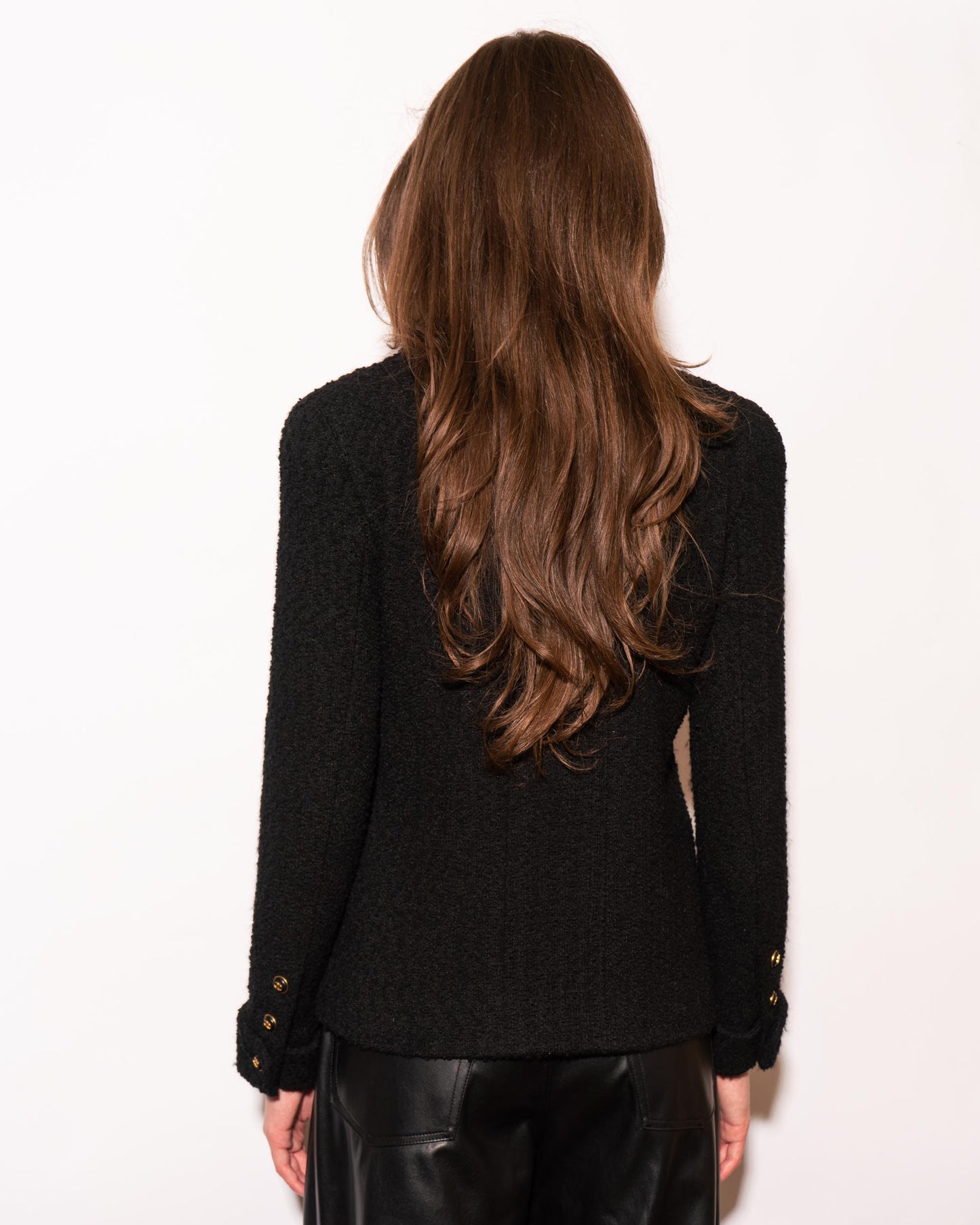 FR36-38 Rare Chanel Fall 1995 Four Pocket Black Tweed Boucle Jacket - Vintage Chanel Jacket - - Rarchive.