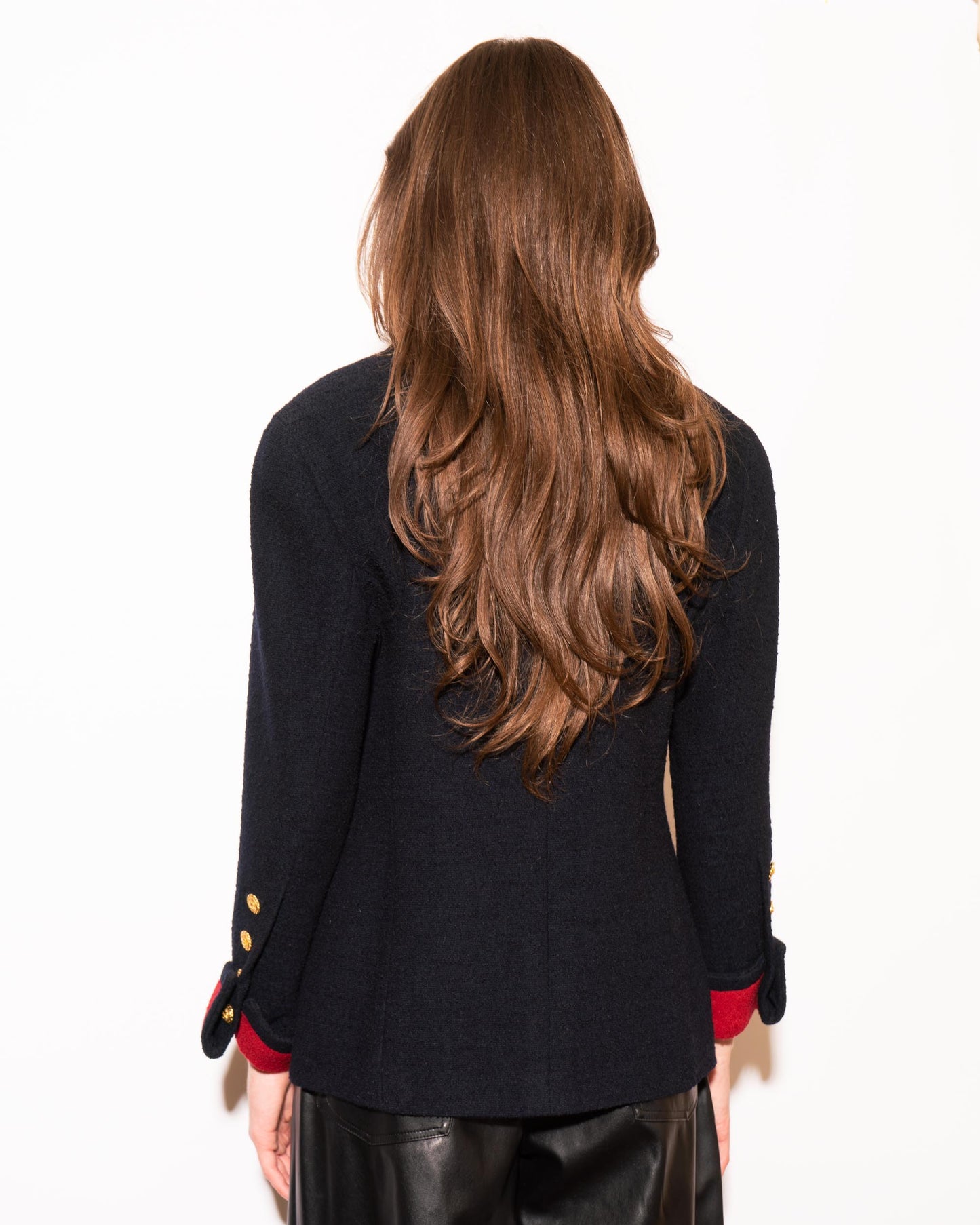 FR38-40 Chanel 1980s Two Pocket Dark Navy and Red Tweed Jacket - Vintage Chanel Jacket - - Rarchive.