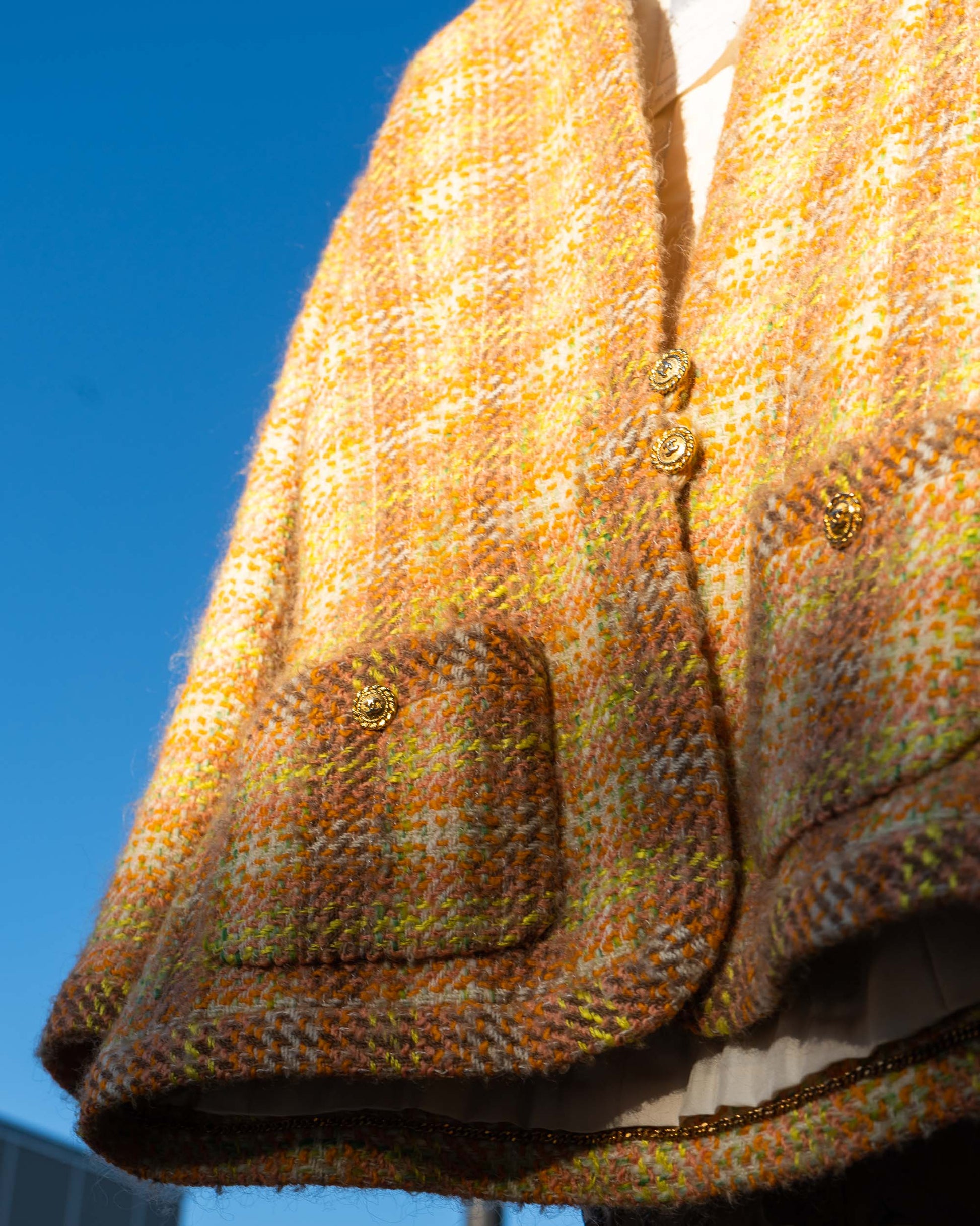 FR36-38 Chanel Fall 1989 Two Pocket Collarless Multicolor Wool Tweed Jacket - Vintage Chanel Jacket -   - Rarchive.