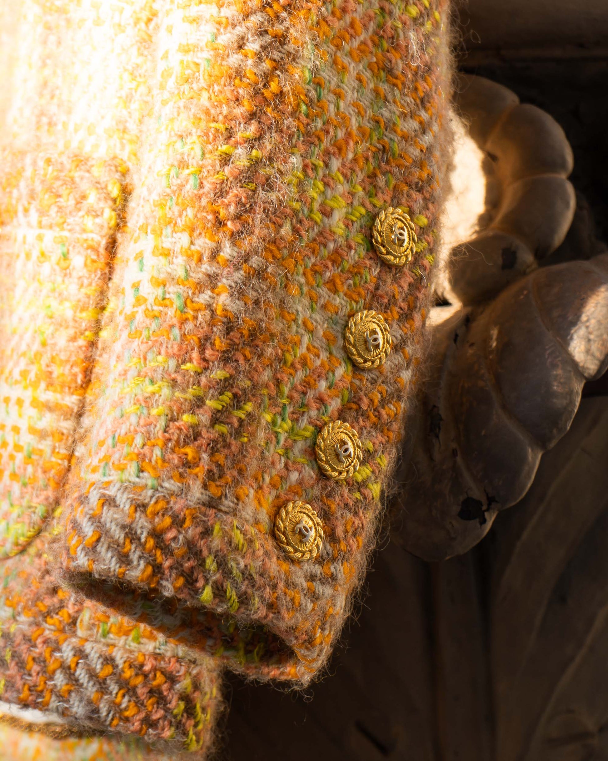FR36-38 Chanel Fall 1989 Two Pocket Collarless Multicolor Wool Tweed Jacket - Vintage Chanel Jacket -   - Rarchive.