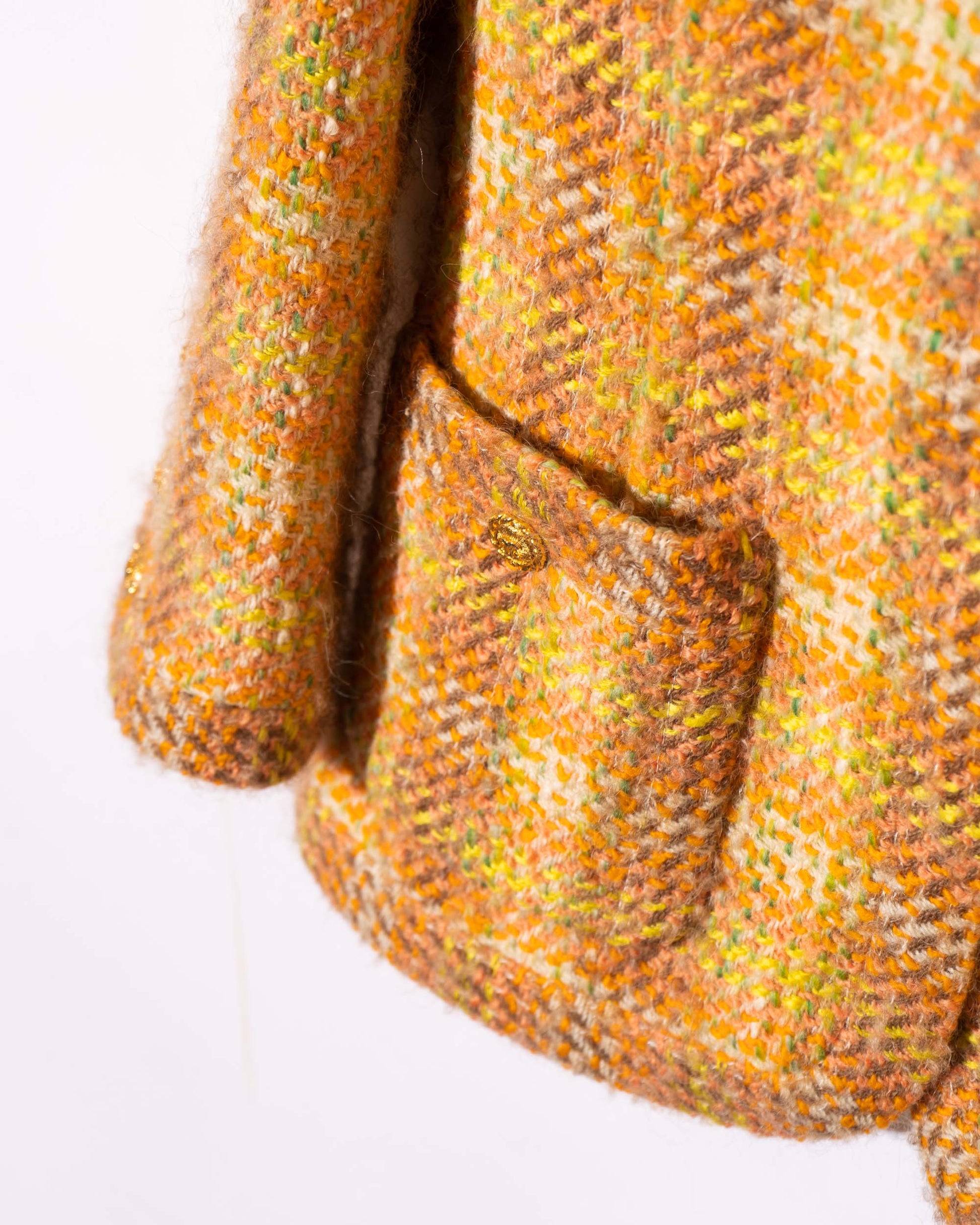 FR36-38 Chanel Fall 1989 Two Pocket Collarless Multicolor Wool Tweed Jacket - Vintage Chanel Jacket -   - Rarchive.