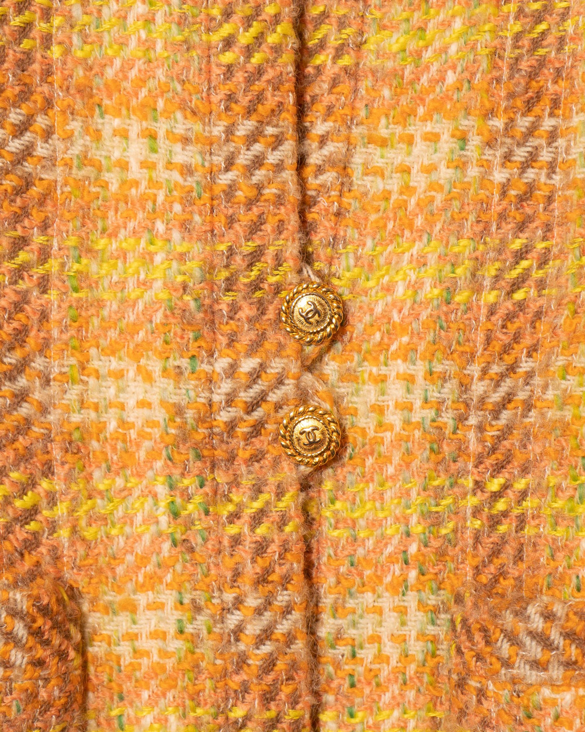 FR36-38 Chanel Fall 1989 Two Pocket Collarless Multicolor Wool Tweed Jacket - Vintage Chanel Jacket -   - Rarchive.