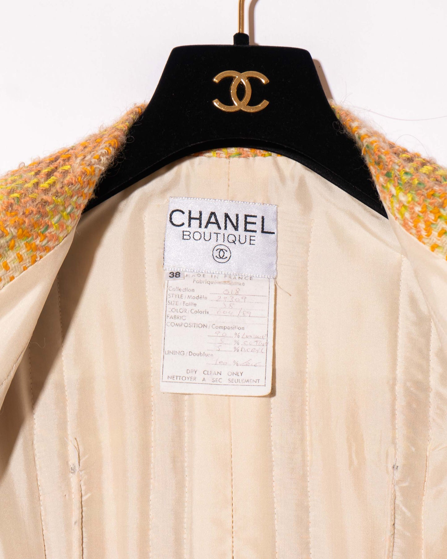 FR36-38 Chanel Fall 1989 Two Pocket Collarless Multicolor Wool Tweed Jacket - Vintage Chanel Jacket - - Rarchive.