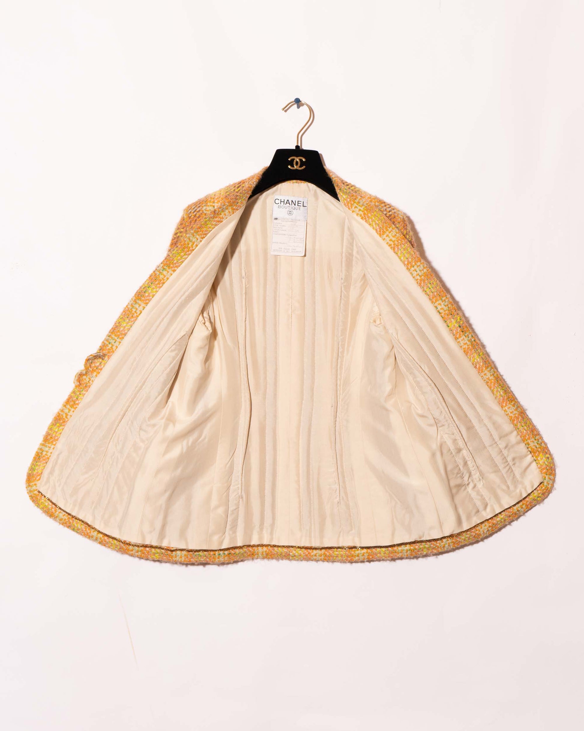FR36-38 Chanel Fall 1989 Two Pocket Collarless Multicolor Wool Tweed Jacket - Vintage Chanel Jacket -   - Rarchive.