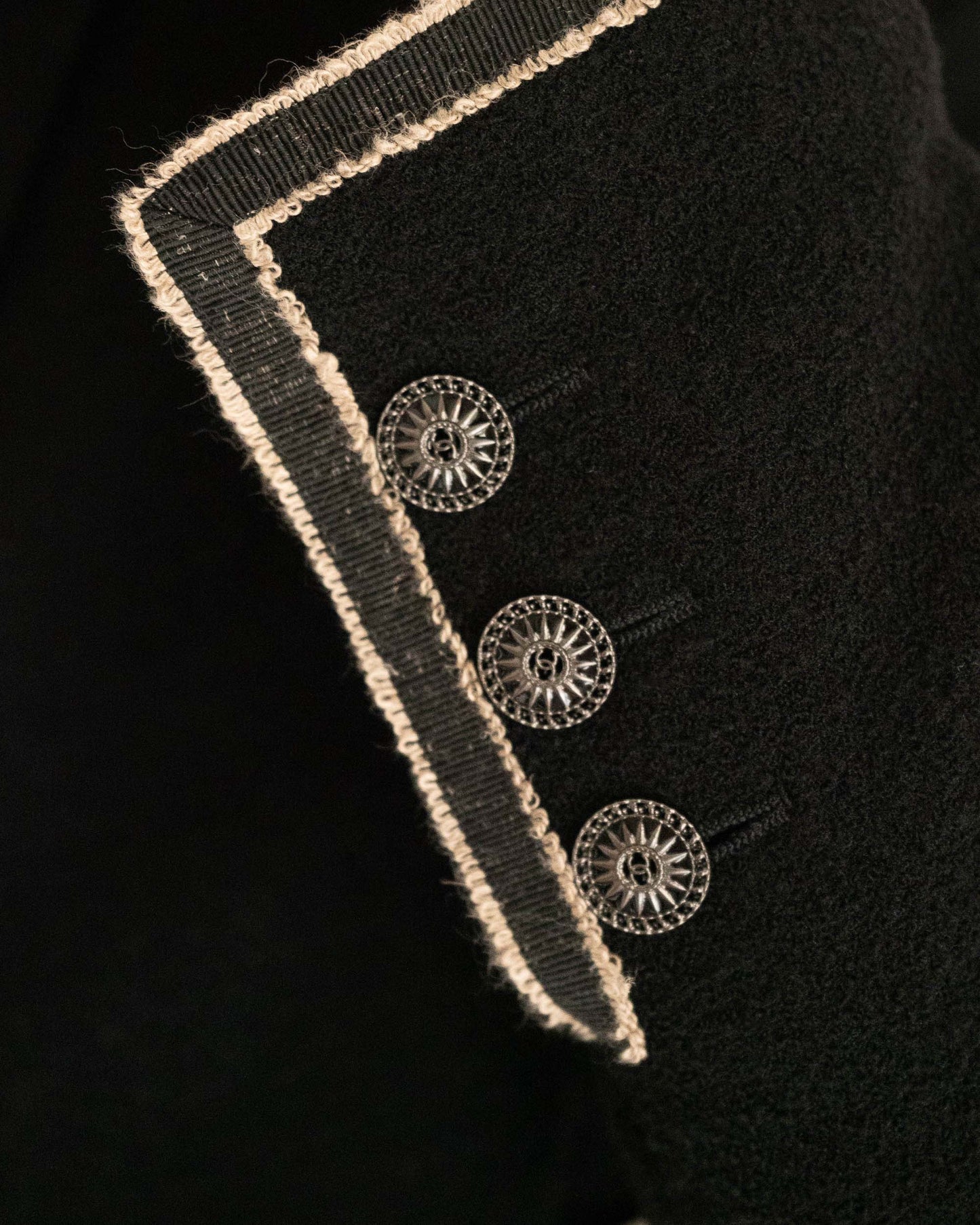 FR36-38 Chanel Cruise 2014 Paris–Singapore Collection Military Collar Jacket in Black Bouclé