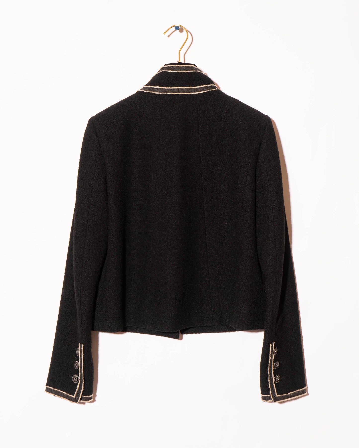 FR36-38 Chanel Cruise 2014 Paris–Singapore Collection Military Collar Jacket in Black Bouclé