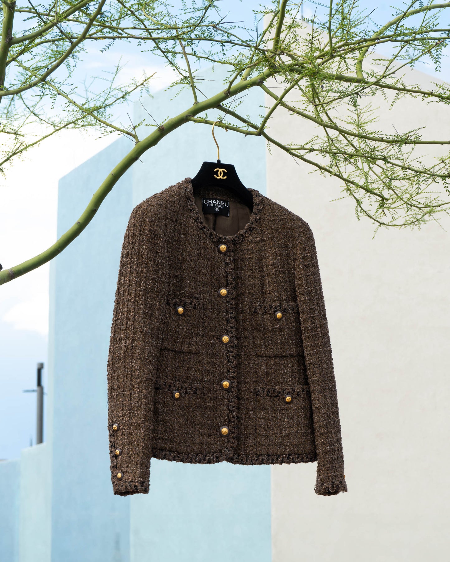 FR38-40 Rare Chanel Fall 1993 Four Pocket Timeless Collarless Teddy Bear Tweed Jacket