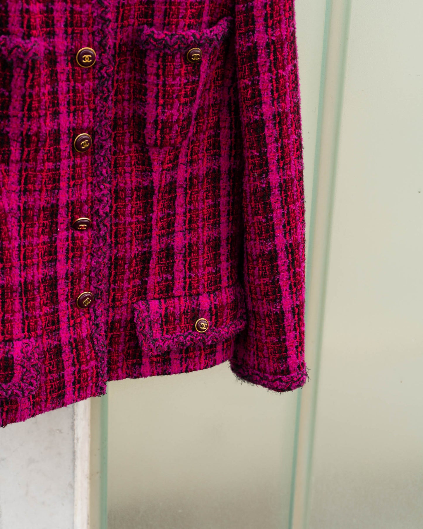 FR42-44 Rare Chanel Fall 1995 Four Pocket Iconic Bold Plaid Tweed Jacket
