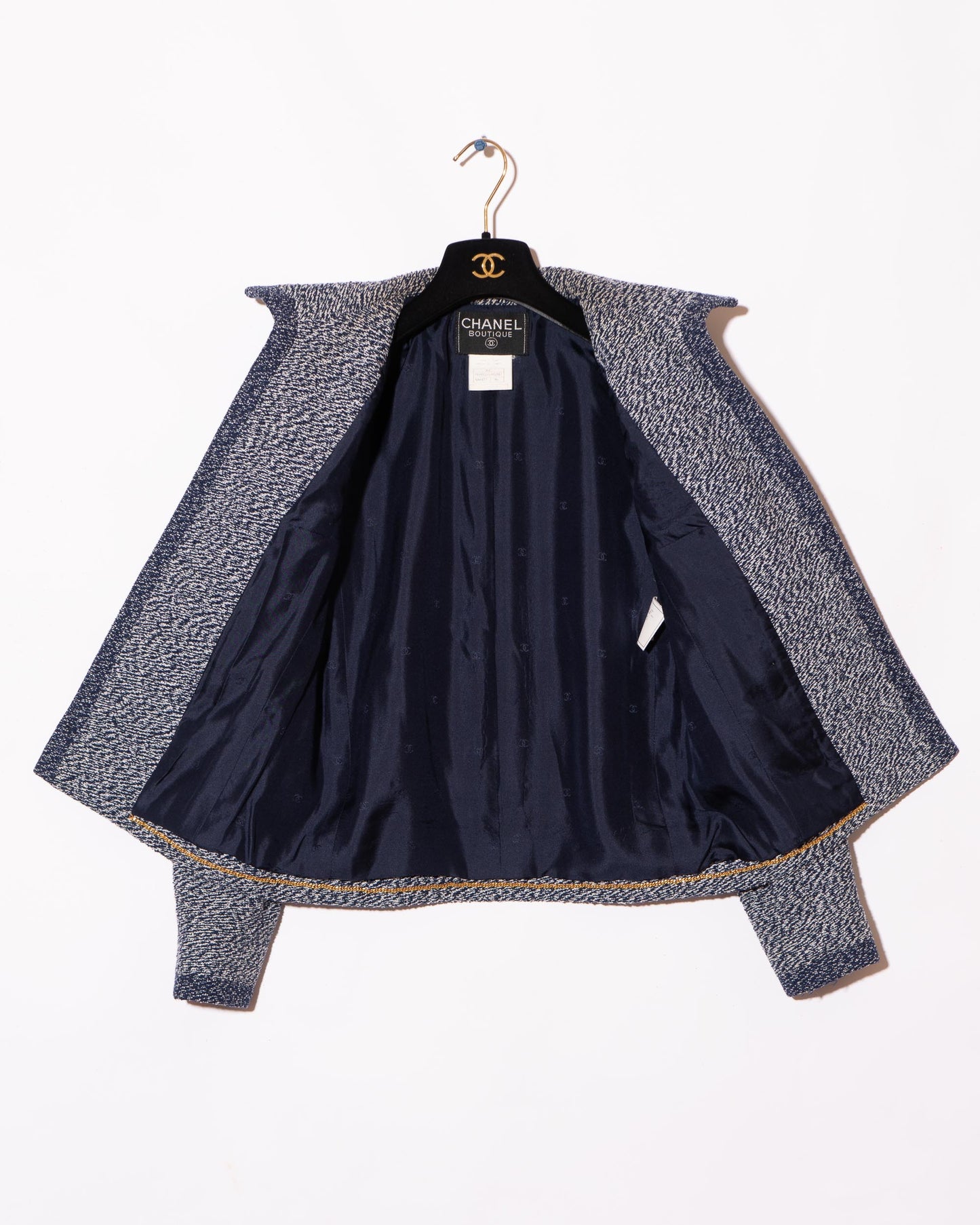 FR36-38 Chanel Cruise 1997 Four Pocket Melange Effect Navy Tweed Jacket - Vintage Chanel Jacket - - Rarchive.