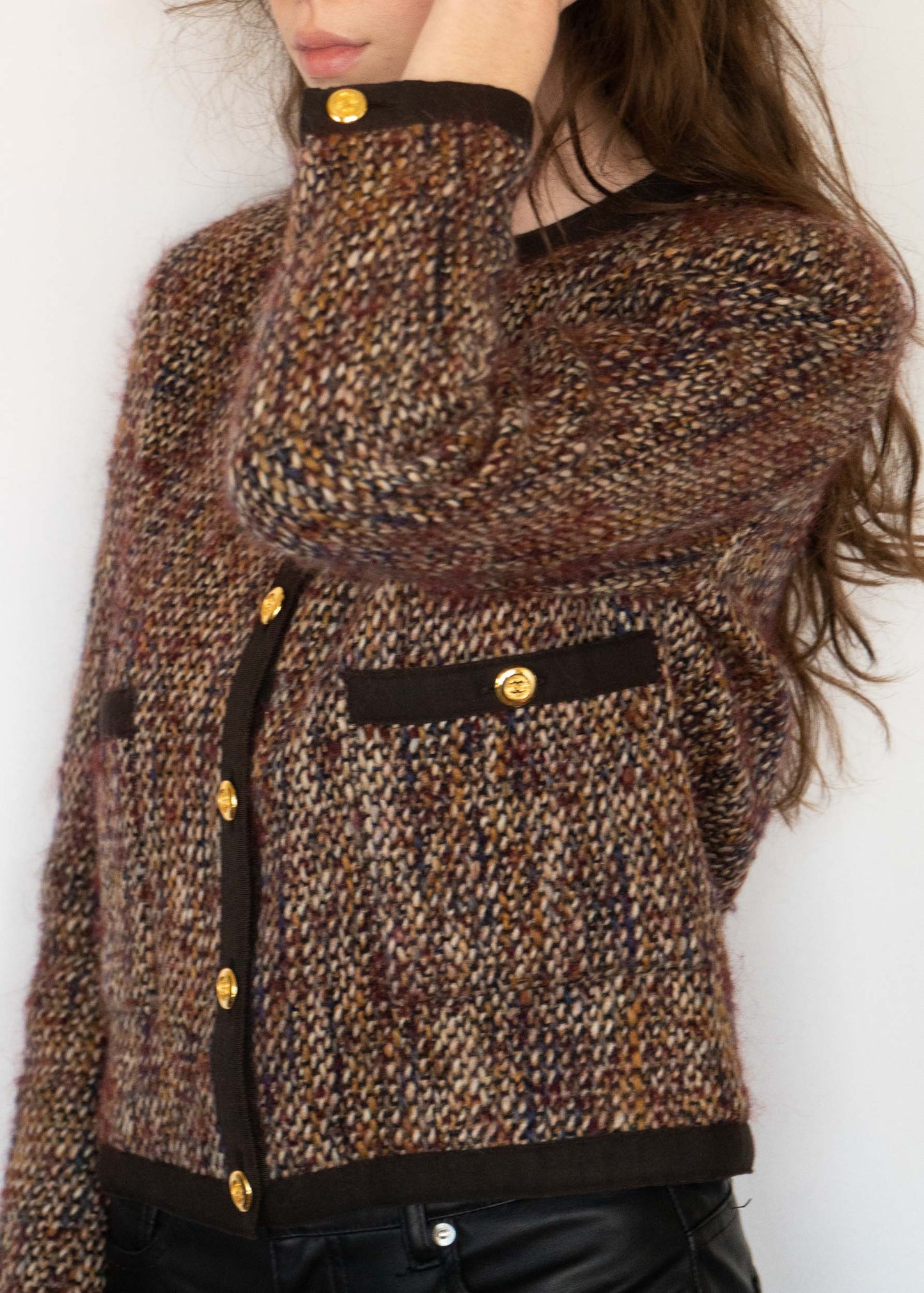 FR36-38 Chanel Early 1990s Two Pocket Collarless Wool-Mohair Tweed Jacket - Vintage Chanel Jacket - - Rarchive.