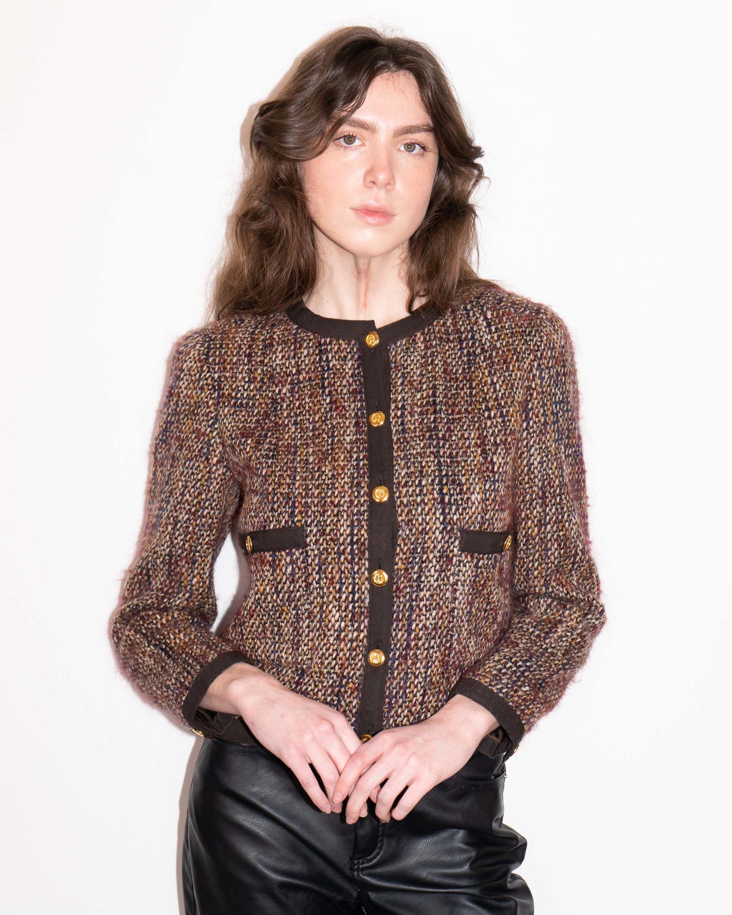 FR36-38 Chanel Early 1990s Two Pocket Collarless Wool-Mohair Tweed Jacket - Vintage Chanel Jacket - - Rarchive.