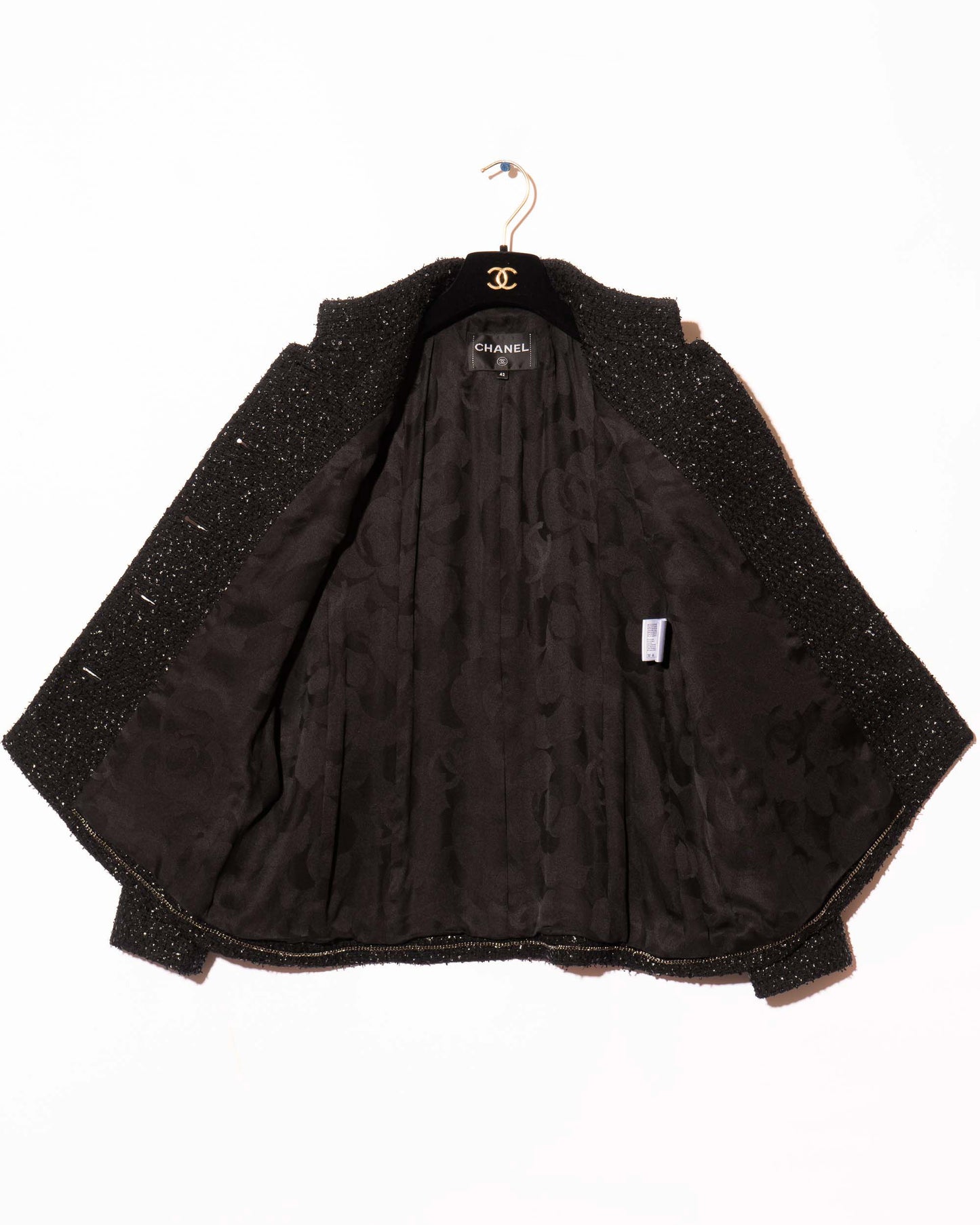 FR40-42 Chanel Spring 2019 Classic High Collar Two Pocket Black Fantasy Tweed Jacket - Vintage Chanel Jacket - - Rarchive.