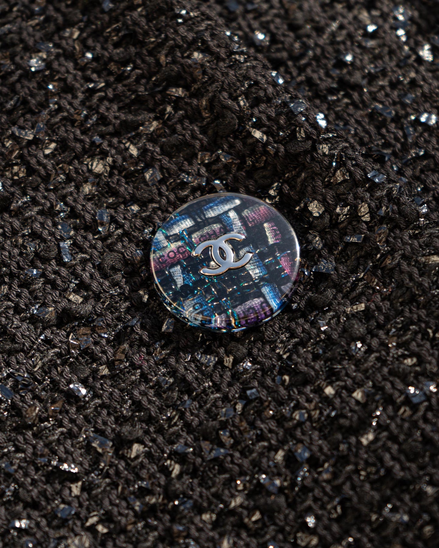 FR40-42 Chanel Spring 2019 Classic High Collar Two Pocket Black Fantasy Tweed Jacket - Vintage Chanel Jacket - - Rarchive.