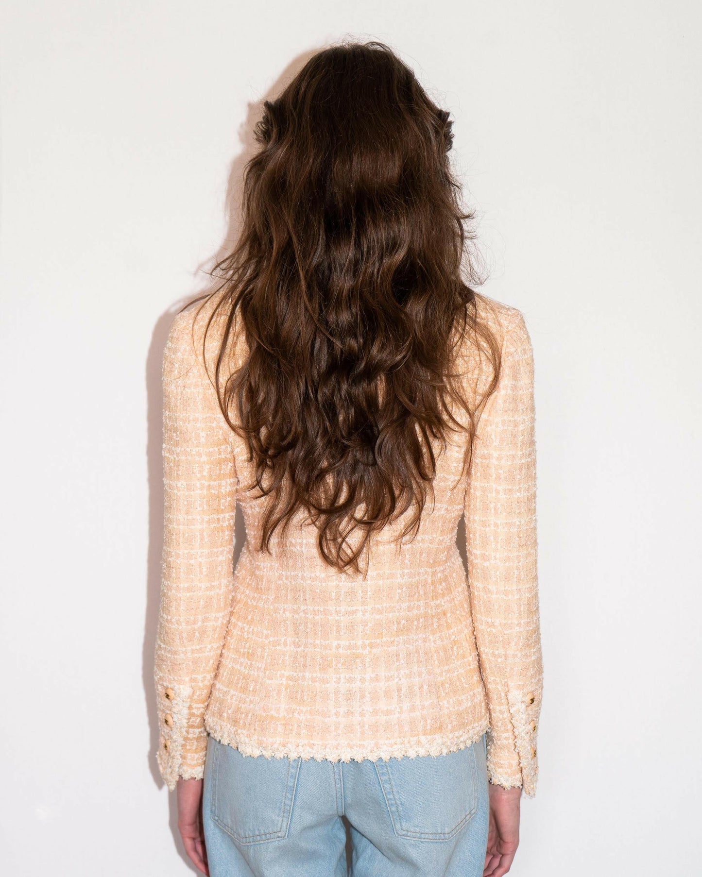 FR38-40 Rare Chanel Cruise 1995 Four Pocketed Tweed Boucle Jacket in Pink and Cream - Vintage Chanel Jacket - - Rarchive.