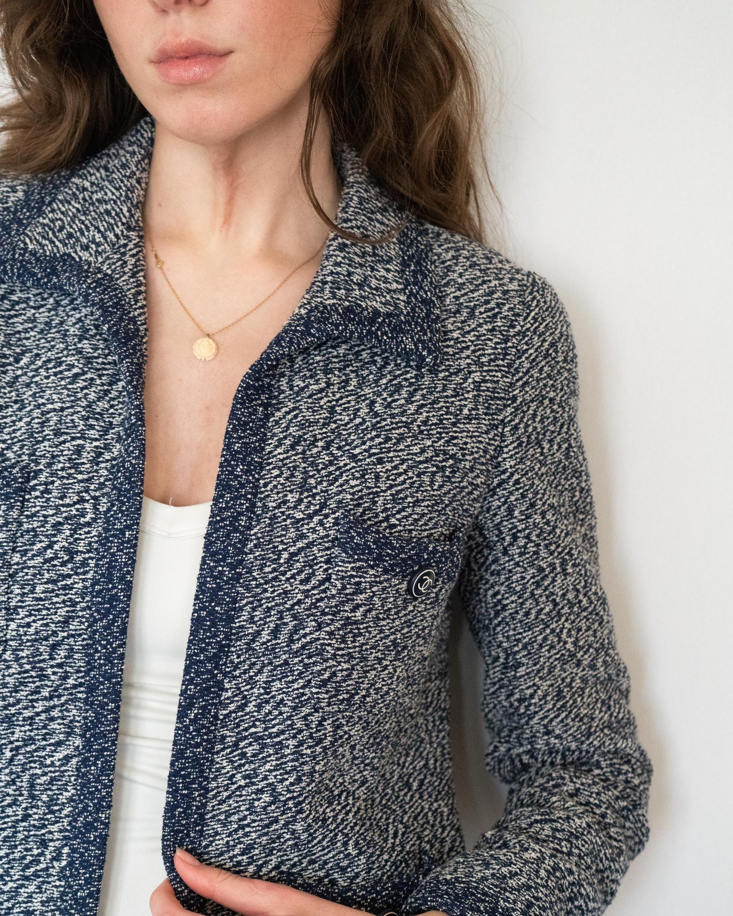 FR36-38 Chanel Cruise 1997 Four Pocket Melange Effect Navy Tweed Jacket - Vintage Chanel Jacket - - Rarchive.